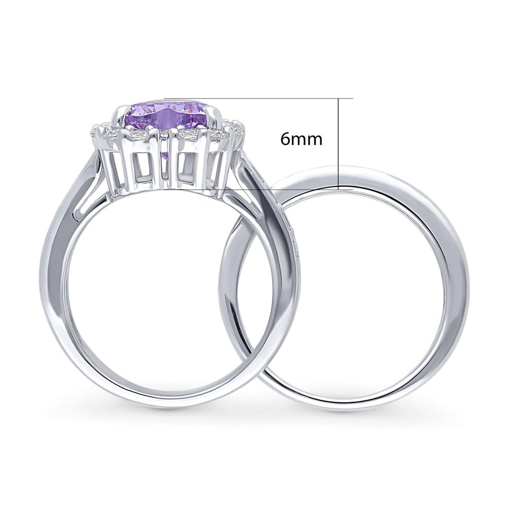 BERRICLE Sterling Silver Halo Wedding Engagement Ring Set - Purple Heart Shaped Cubic Zirconia CZ Statement Ring for Women, Rhodium Plated Size 4-10 | Perfect for Valentine's Day, Anniversary Gifts & Romantic Proposals