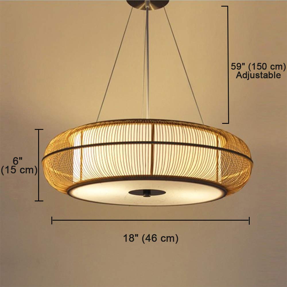 Rustic Round Wood Ceiling Pendant Light - 3-Light Island Hanging Lamp with Adjustable Cord, Natural Woven Wood Chandelier for Kitchen, Dining Room, Bedroom, Restaurant & Cafe Decor