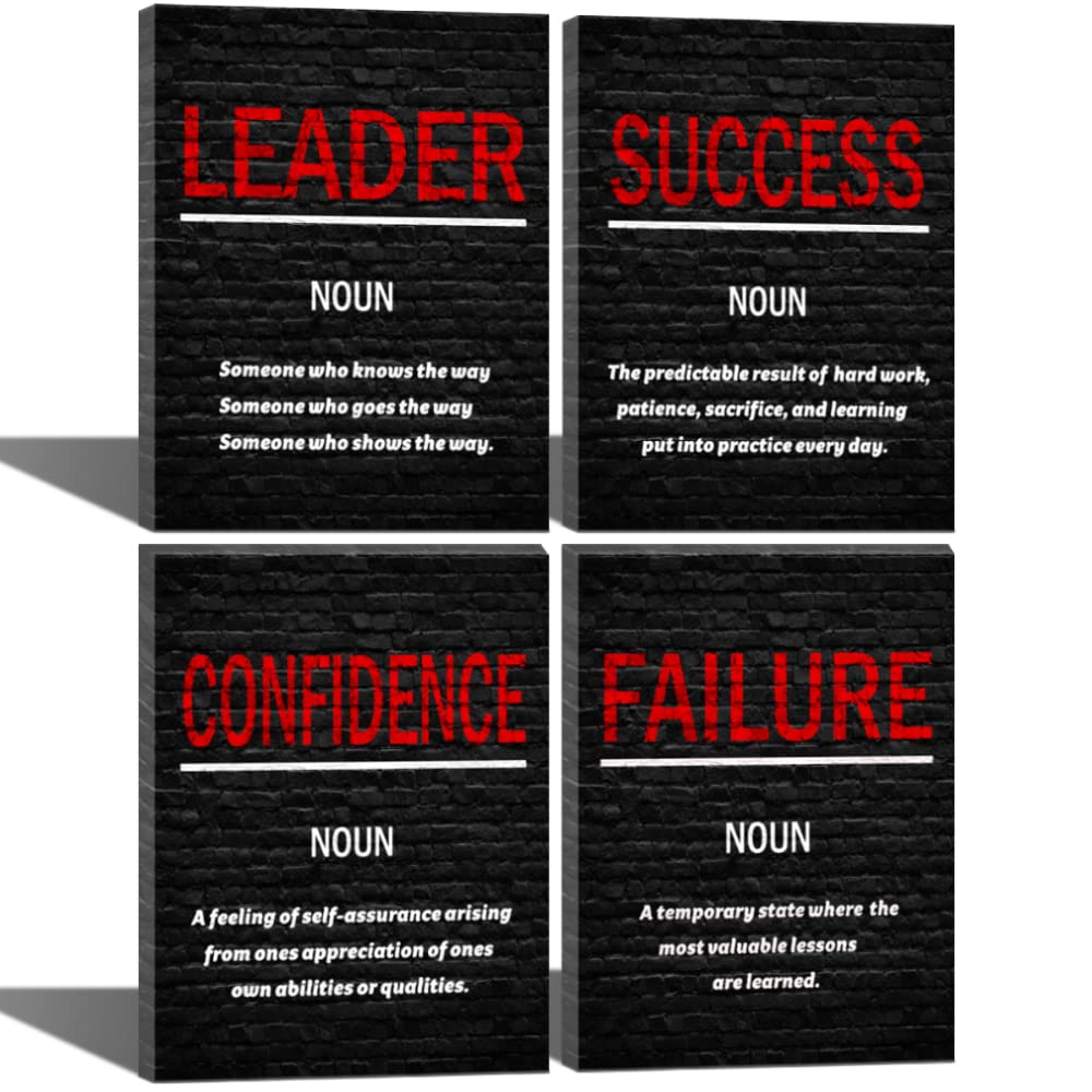Success Leader Confidence Failure Motivational Wall Art - Black White & Red Canvas Print - Inspirational Office Decor - Framed Quotes for Gym, Workplace & Home - Large Wall Decoration for Motivation & Productivity