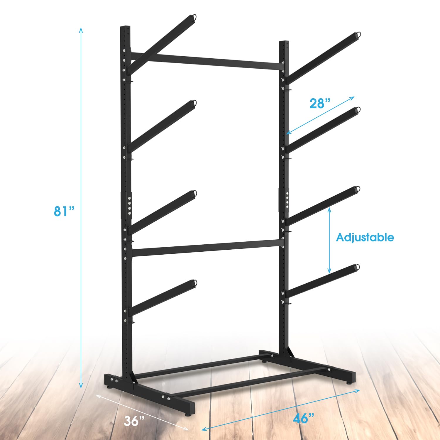 Adjustable Kayak Storage Rack - Heavy Duty Freestanding SUP Stand, Weatherproof Canoe & Paddleboard Holder for Indoor & Outdoor Use - Perfect for Garage, Shed, Dock, Beach House Storage - Organize Surfboards, Kayaks, Paddleboards with Ease