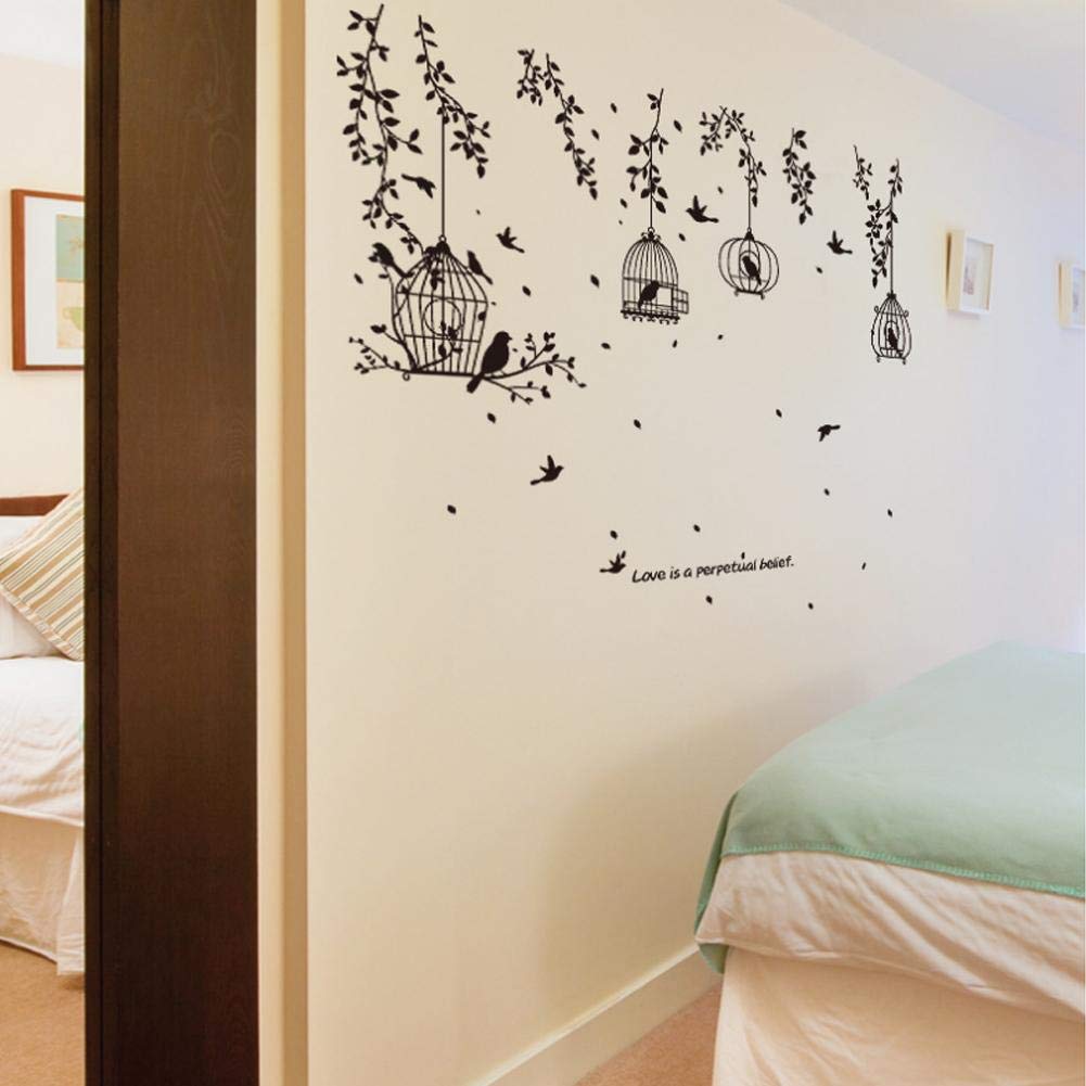 EBTOOLS 4Pcs Bird Cage Wall Decal Stickers - Removable Home Decor for Bedroom, Living Room, Nursery | Perfect for Boho, Vintage & Modern Interior Design