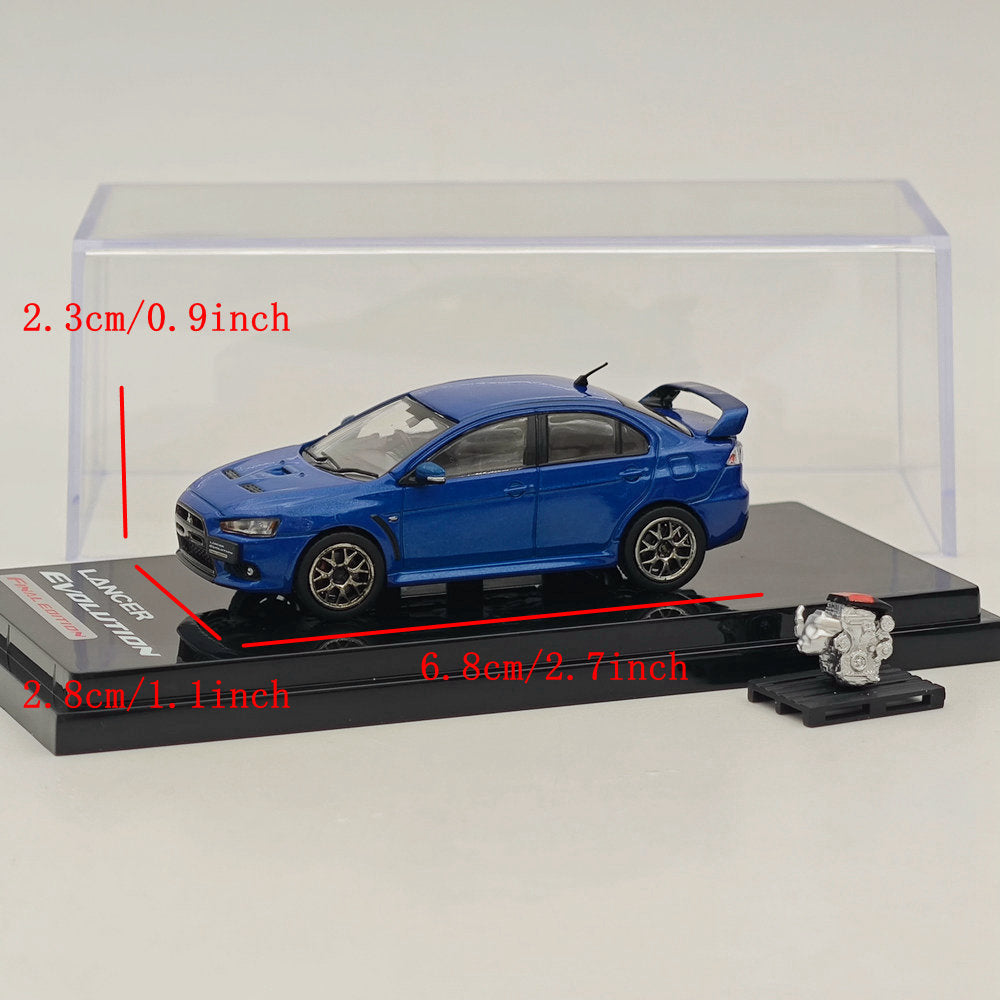 1/64 Mitsubishi Lancer Evolution X Final Edition Diecast Model Car with Engine Display - Lightning Blue Mica - Limited Collector's Edition (HJ642053ABL) | Perfect for Car Enthusiasts, Model Collectors, and Display Shelves