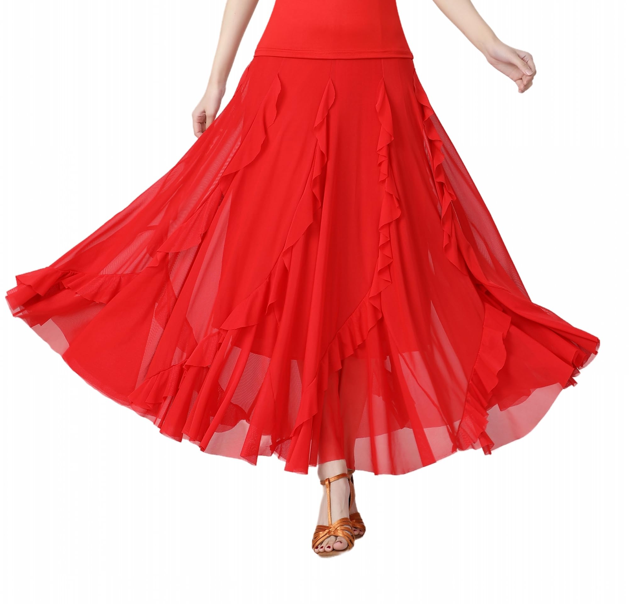 CISMARK Mesh Elegant Ballroom Latin Dance Party Long Swing Belly Dance Skirt for Women - Perfect for Performances, Social Events, and Dance Classes