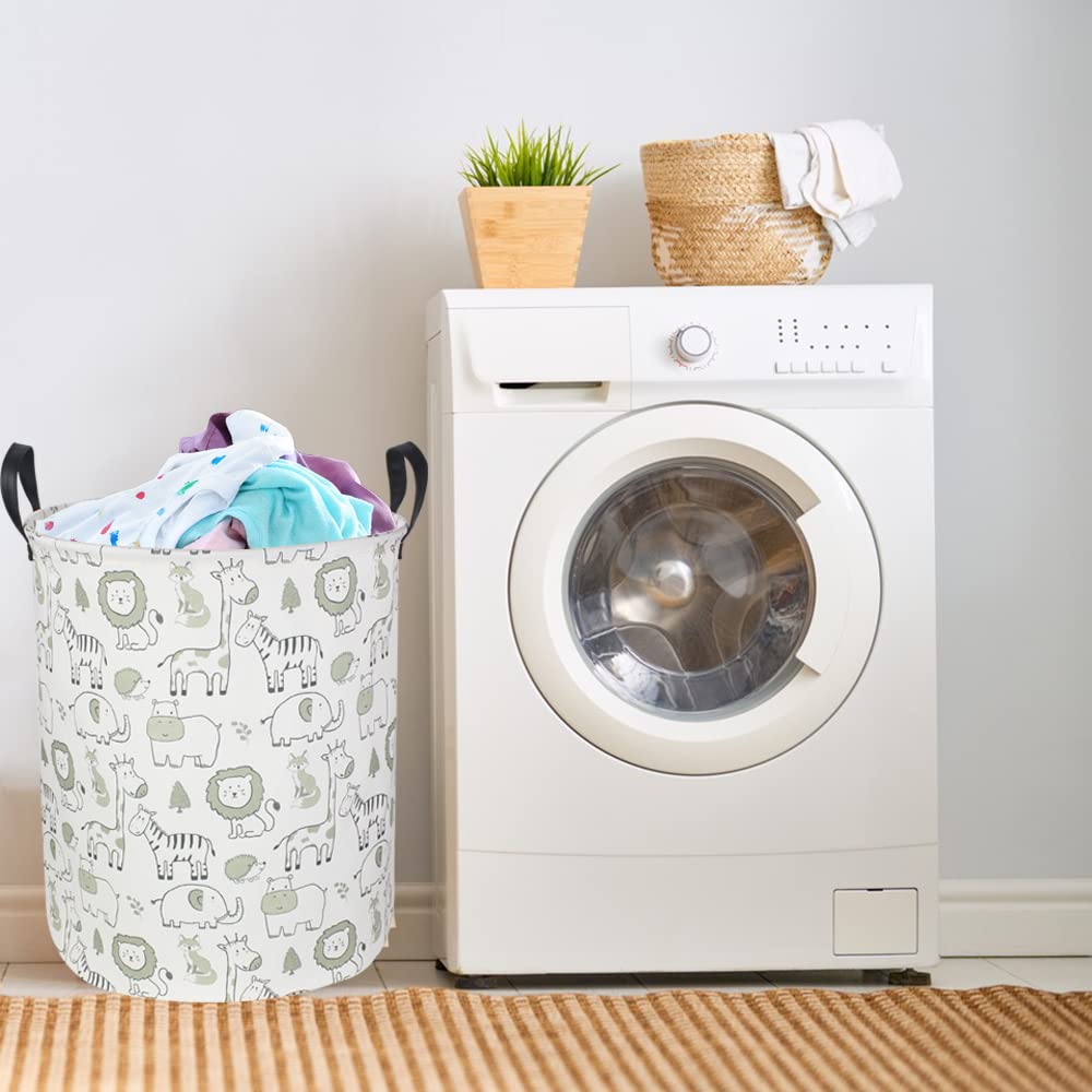 CLOCOR Collapsible Baby Laundry Basket - Kids Toy Storage Organizer & Nursery Hamper with Jungle Animal Design - Perfect for Baby Room Decor, Playroom Organization and Toddler Clothes Storage (Green)