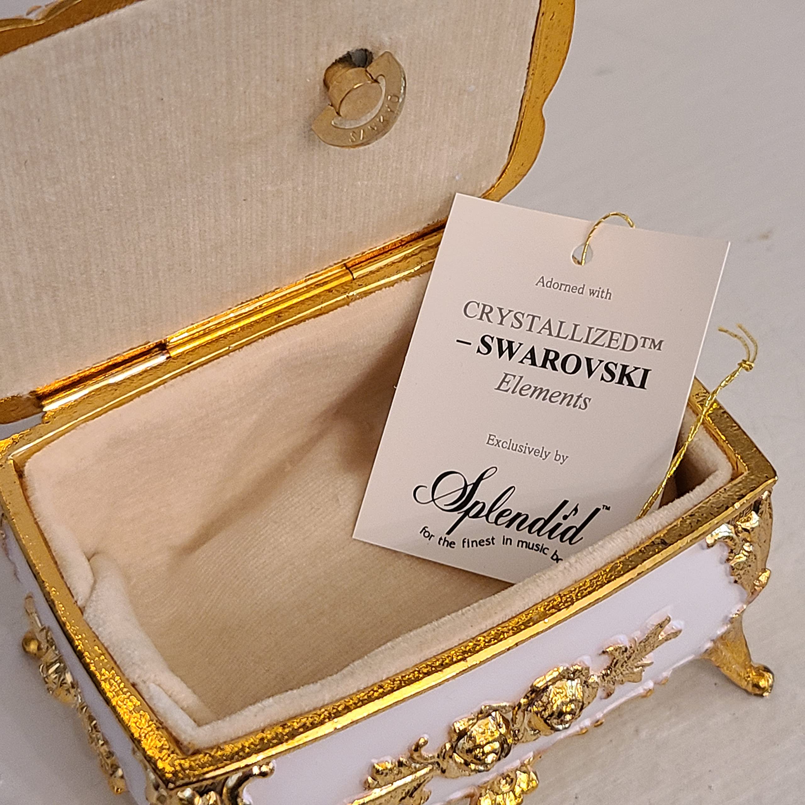 Elegant White Cameo Music Box & Jewelry Box with Austrian Crystals - Plays Pachelbel's Canon - Perfect for Gift Giving, Wedding Favors & Home Decor