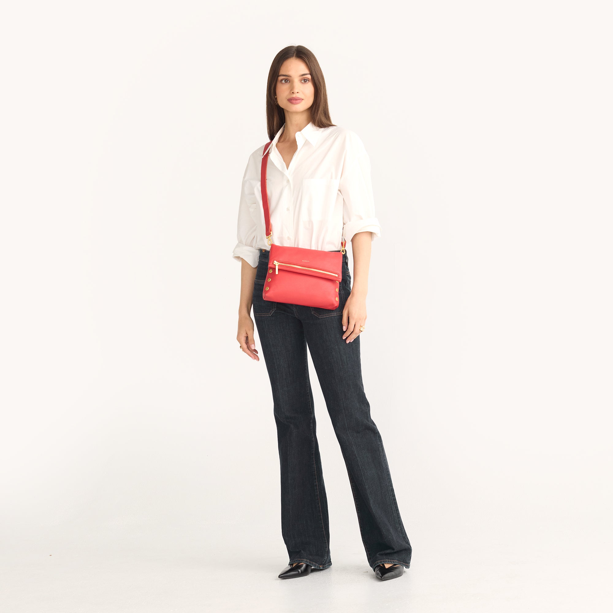 VIP Poppy Red & Brushed Gold Medium Size Handbag - Perfect for Work, Parties & Everyday Use