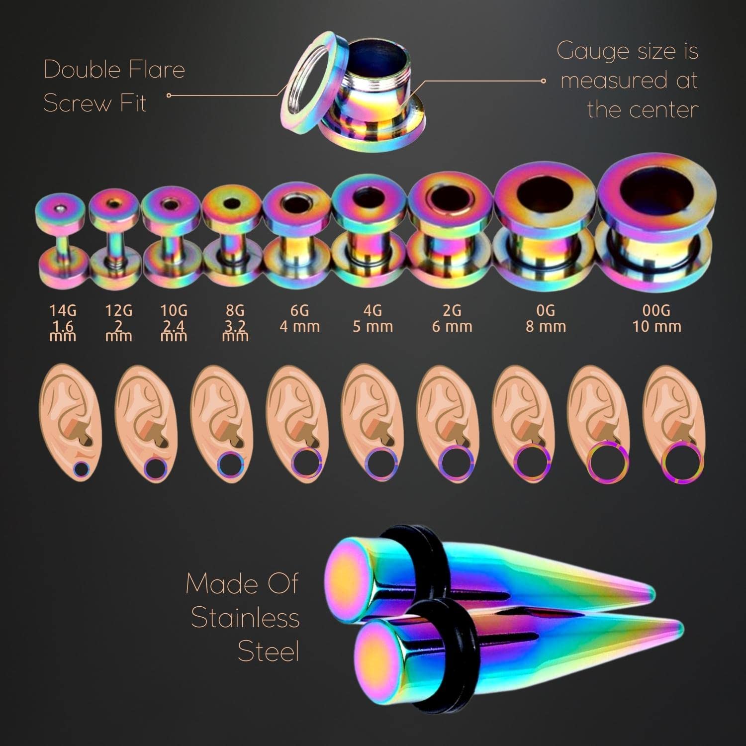 BodyJ4You 37PC Ear Stretching Kit - 14G to 00G Gauges for Beginners with Steel Tapers, Single Flare Plugs & Screw Fit Tunnels - Includes Aftercare Balm & Wax - Perfect for Men & Women Ear Piercing Jewelry - Ideal for Daily Wear, Parties & Body Modification Enthusiasts