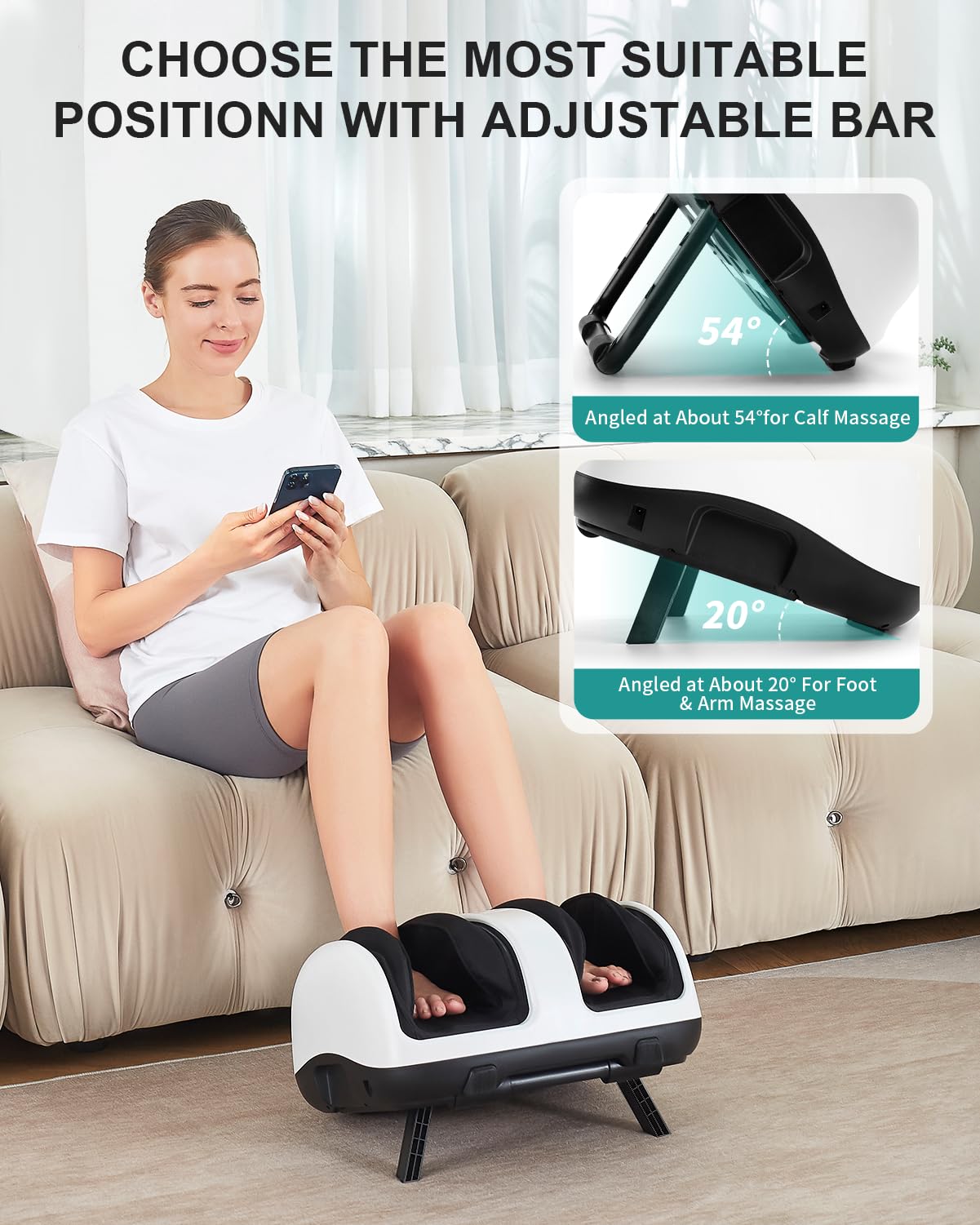 Nekteck Shiatsu Foot Massager with Heat - Electric Deep Kneading & Vibration for Feet, Calf, Arm Pain Relief - Smart APP Control for Muscle Relaxation & Circulation - Perfect for Home, Office Use and Post-Workout Recovery (White)