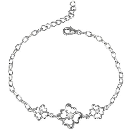 Dahlia Four Leaf Clover Sterling Silver Jewelry Set with Cubic Zirconia - Lucky Charm Pendant Necklace, Earrings & Bracelet Gift for Women - Perfect for St. Patrick's Day, Birthday & Everyday Wear