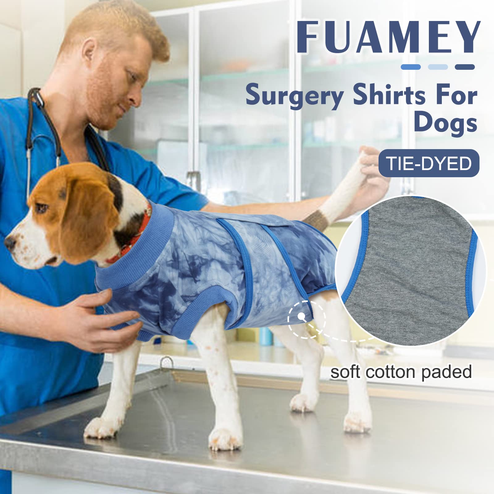 FUAMEY Post-Surgery Recovery Suit for Dogs - Soft Breathable Dog Bodysuit, E-Collar Alternative, Male & Female Dog Neuter/Spay Suit - Anti-Licking Wound Protection Onesie (Blue Tie Dye) - Perfect for Post-Op Care, Wound Healing & Comfort After Vet Procedures