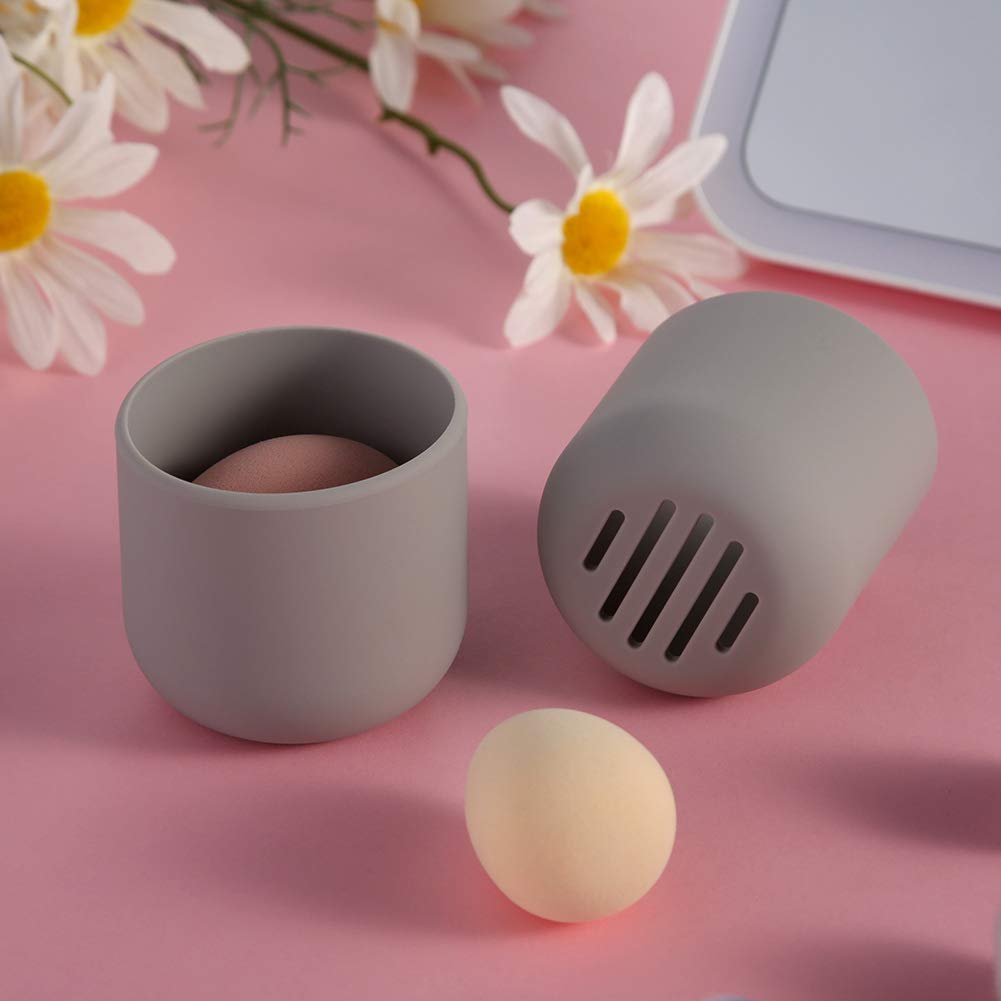 BEZOX Silicone Makeup Sponge Holder with Double-Sided Vent Design - Quick Drying Beauty Blender Case, Travel-Friendly Cosmetic Organizer (Blender Not Included, Grey) | Perfect for Travel, Gym & Everyday Makeup Storage