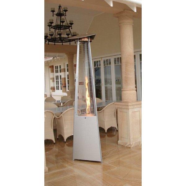 Commercial Outdoor Patio Heater with Tall Triangle Glass Tube - Perfect for Restaurants, Hotels, and Backyard Gatherings