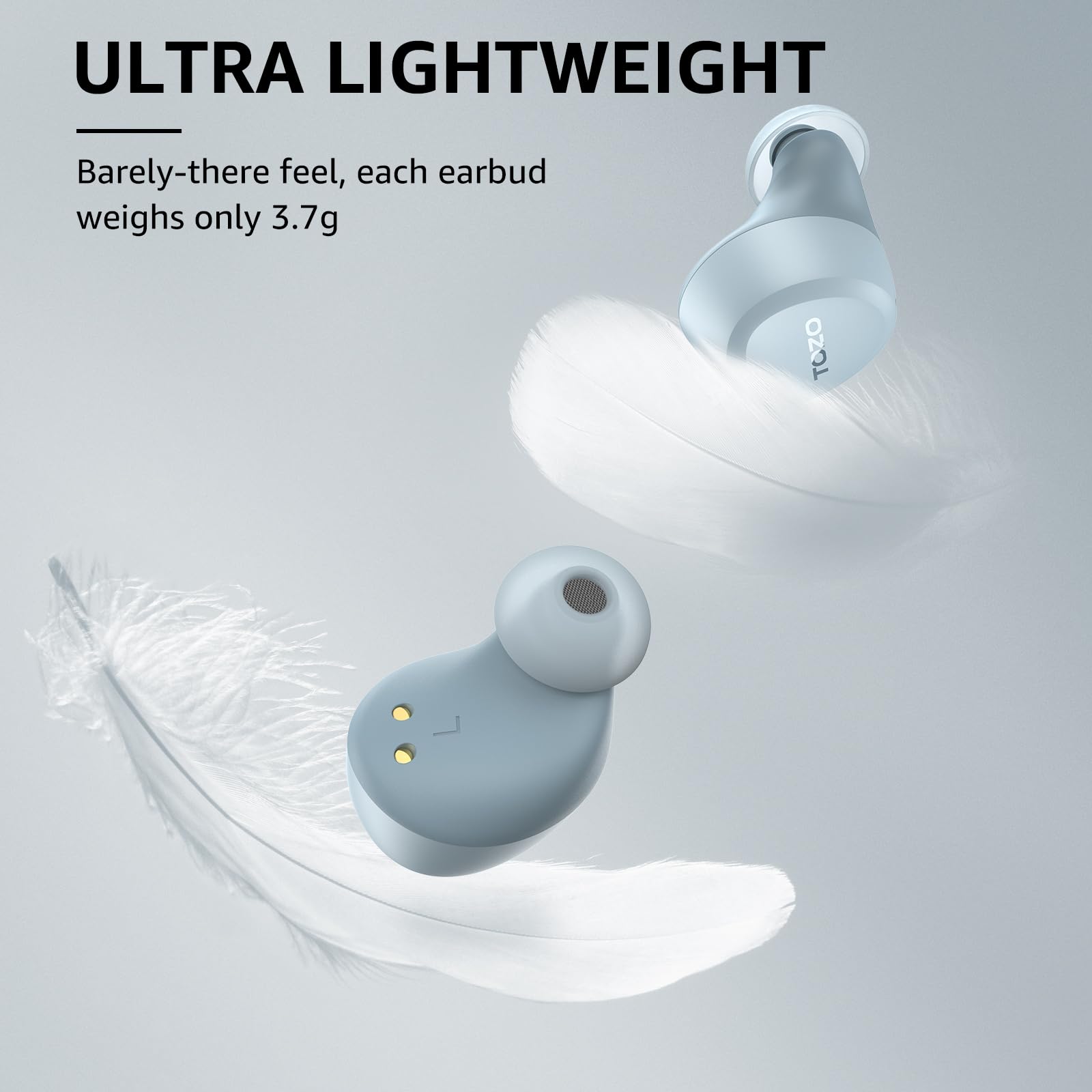 TOZO A1 Wireless Earbuds Bluetooth 5.3 - Lightweight IPX5 Waterproof Headphones with 2 Mics for AI Calls, Immersive Bass Sound & 32 EQ Presets via App - Perfect for Gym, Running, Workouts & Commuting