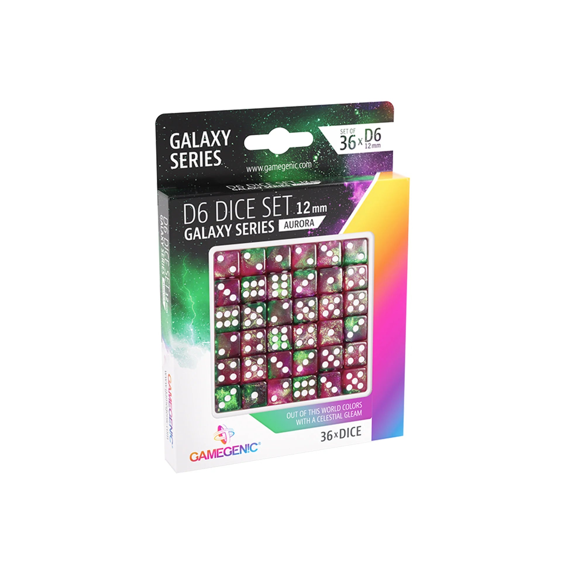 Aurora D6 12mm Dice Set (36 Pieces) - Gamegenic Galaxy Series - Perfect for Dungeons & Dragons, RPG Games, and Tabletop Gaming Accessories