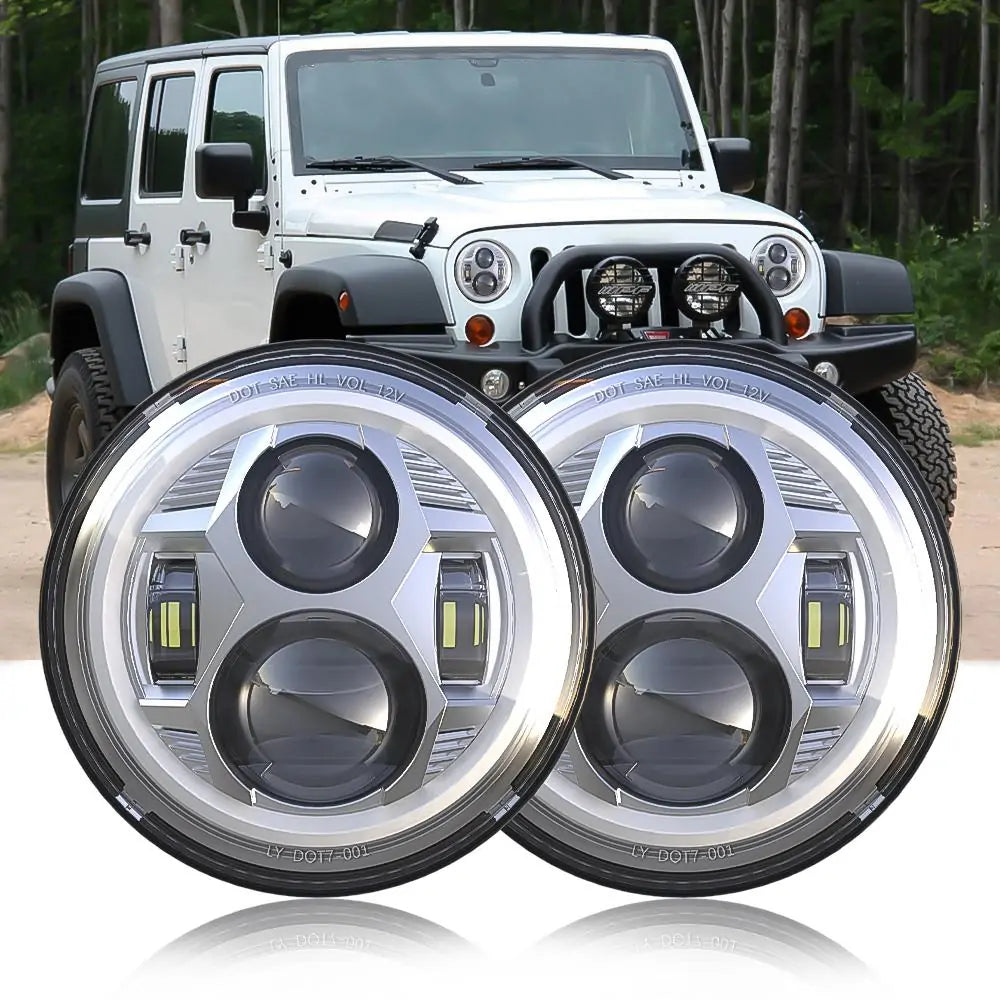 LOYO 7 Inch LED Round Headlight with Halo Ring for Jeep JK JL JT - High Performance Off-Road Lighting Upgrade (Pair) | Perfect for Night Driving & Off-Road Adventures