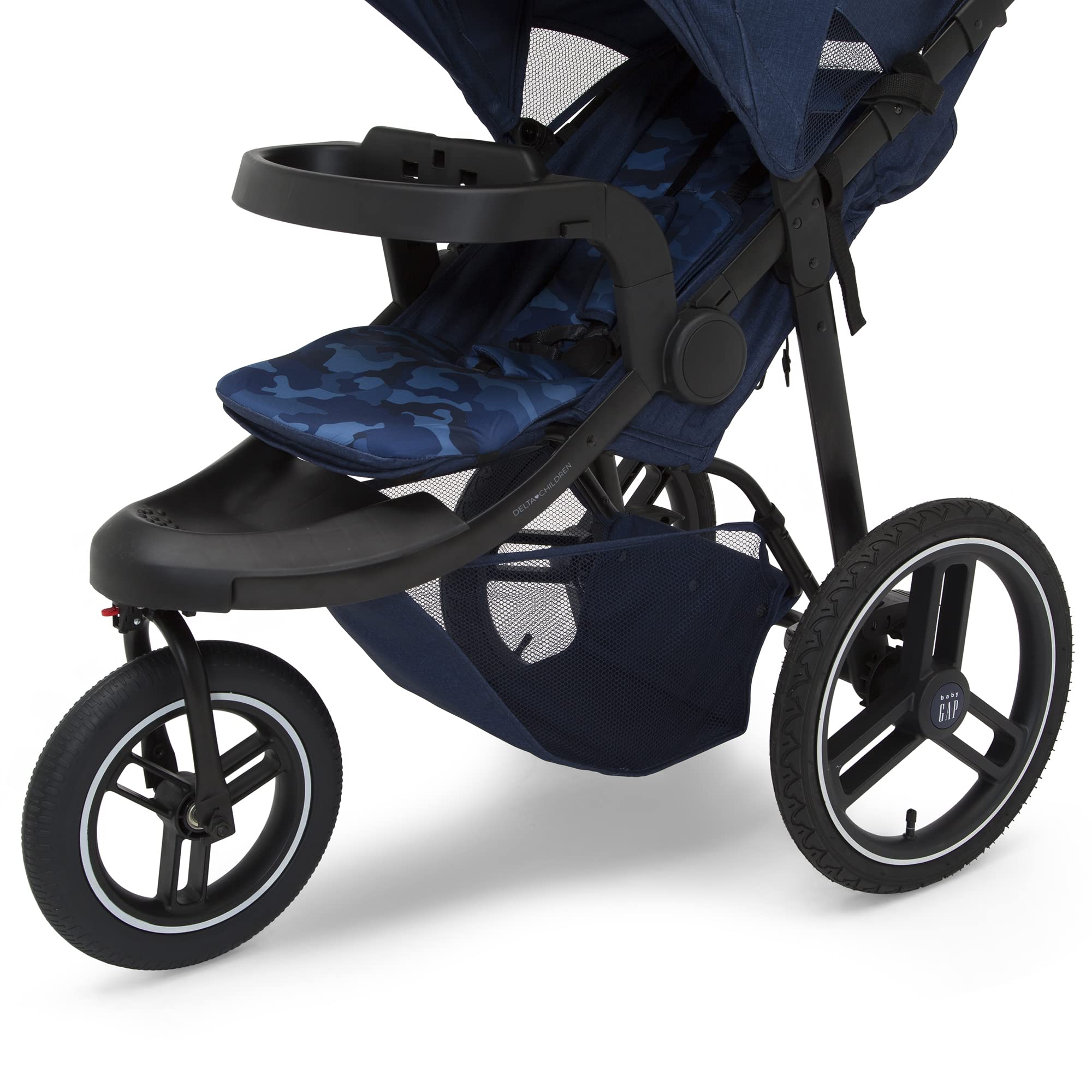 BabyGap Trek Lightweight Jogging Stroller - Adjustable Canopy & Reclining Seat with Car Seat Adapter | Eco-Friendly Navy Camo Design | Perfect for Running, Walking & Outdoor Adventures with Baby