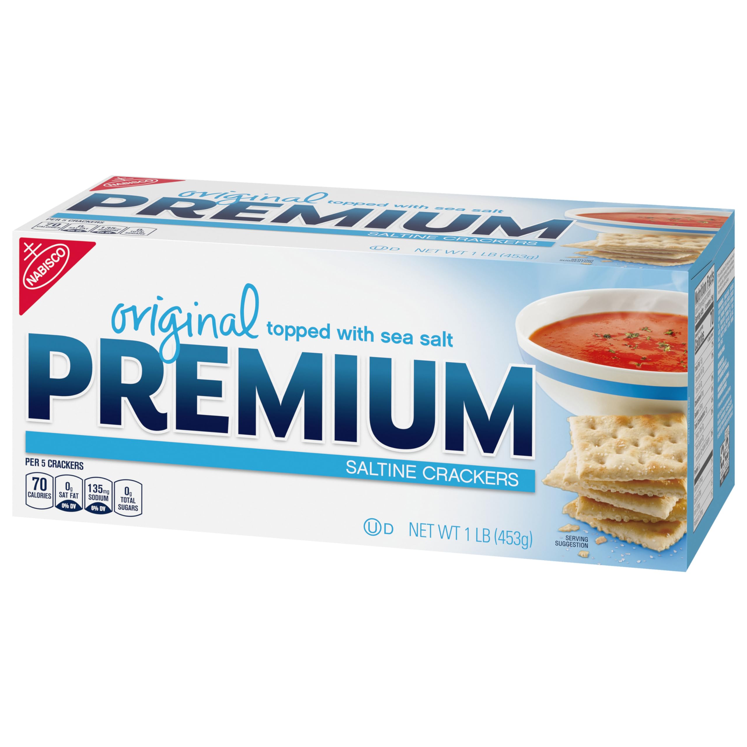 Premium Original Saltine Crackers - 12-16 oz Bulk Box - Healthy Lunch Snacks & Party Food for Office, School & Picnics