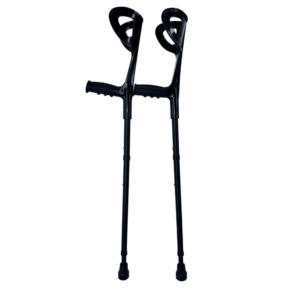 OrthoStix Matte Black Folding Half Cuff Forearm Crutches for Adults - 4 Inch Cuff Size, Adjustable Lofstrand Crutches (Pair) - Ideal for Mobility Support, Injury Recovery & Daily Use