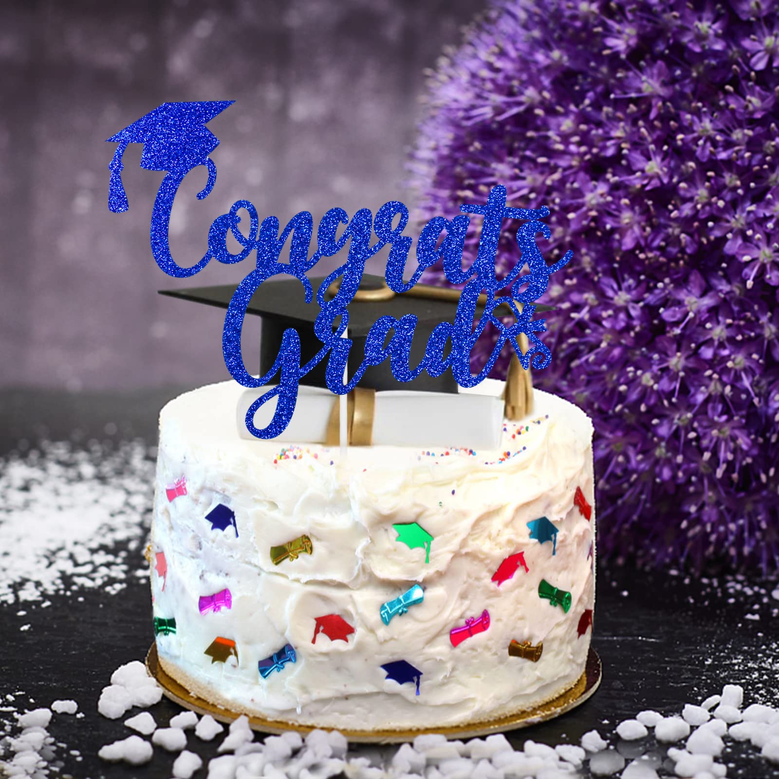 Blue Glitter Graduation Cake Topper 2023 - Congrats Grad Cake Decorations for Graduation Party, Commencement, and Celebration - Perfect for High School, College, and University Graduates