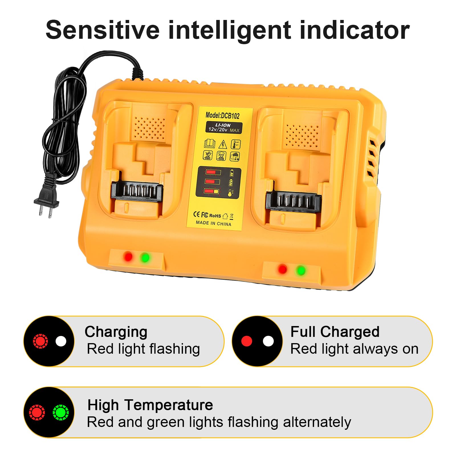 **DEWALT Battery Charger Station Replacement - DCB102 Compatible with 12V/20V MAX Batteries (Yellow) - Fast Charging for Power Tools, DIY Projects & Job Sites**