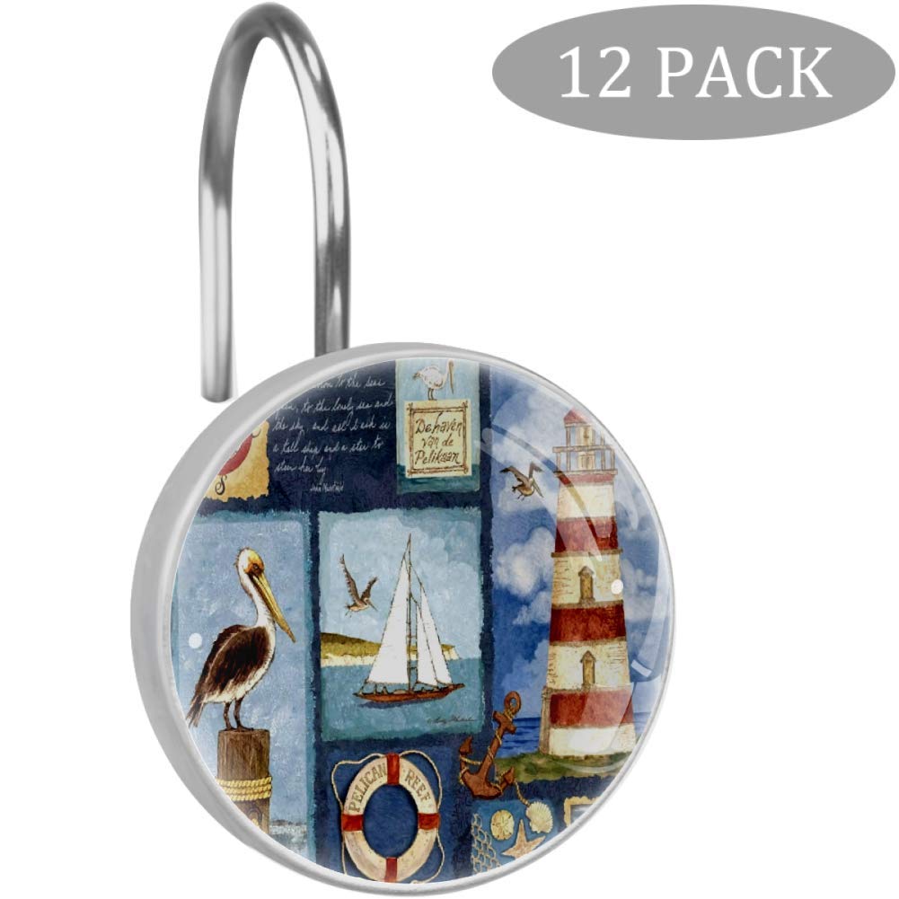 Stainless Steel Shower Curtain Hooks Set of 12 - Rust Resistant Bathroom Shower Rings for Rods, Elegant Decorative Hooks - Perfect for Modern Bathrooms, Spa Showers & Home Decor
