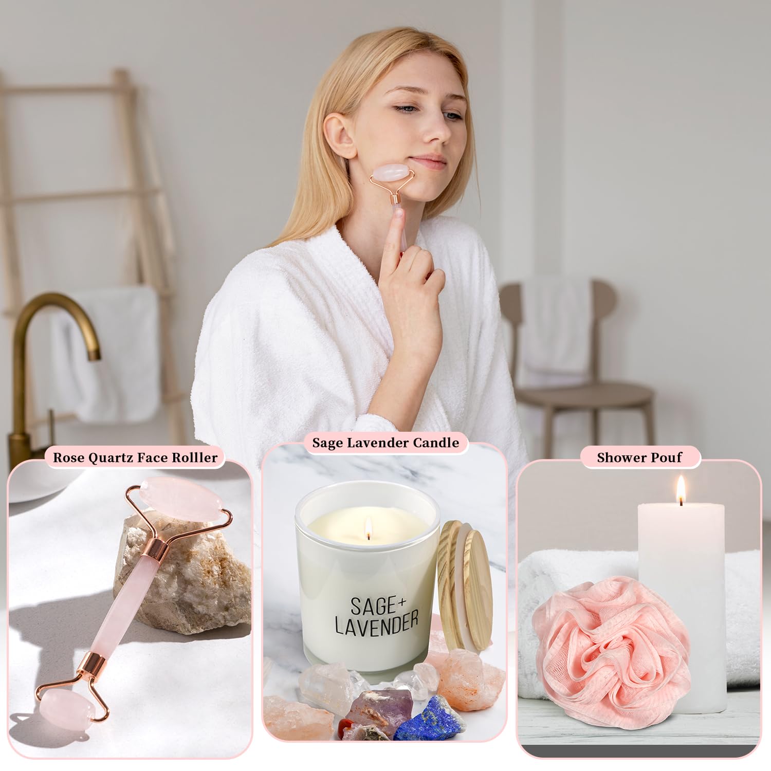 Luxury Satin Bathrobe & Sleep Mask Gift Set for Women - 7-Piece Spa Self Care Kit with Scented Candles | Perfect Birthday, Christmas & Relaxation Gifts for Her | Ideal for Home Spa Nights, Mother's Day & Romantic Getaways