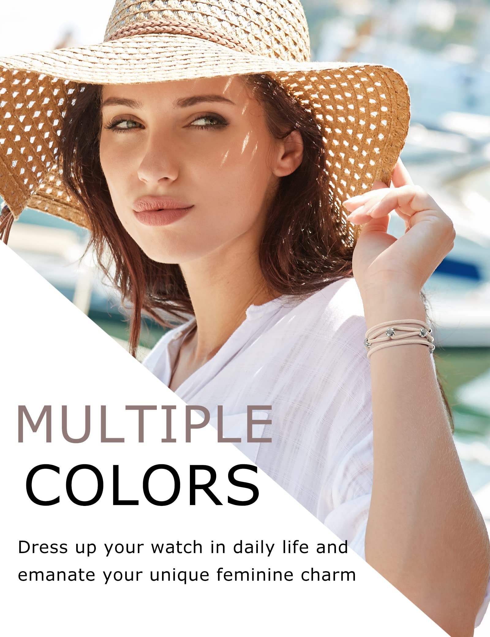 Elastic Beaded Boho Strap for Samsung Galaxy Watch 7/6/5/4/Active 2 - 20mm Stylish Solo Loop Watch Band for Women (Starlight) - Perfect for Workouts, Yoga & Everyday Fashion Accessory