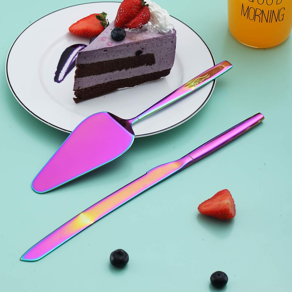 Berglander Rainbow Cake Pie Pastry Servers - Colorful Cake Serving Set with Knife & Server for Weddings, Birthdays, Parties | Perfect for Cake Cutting, Dessert Serving & Special Events