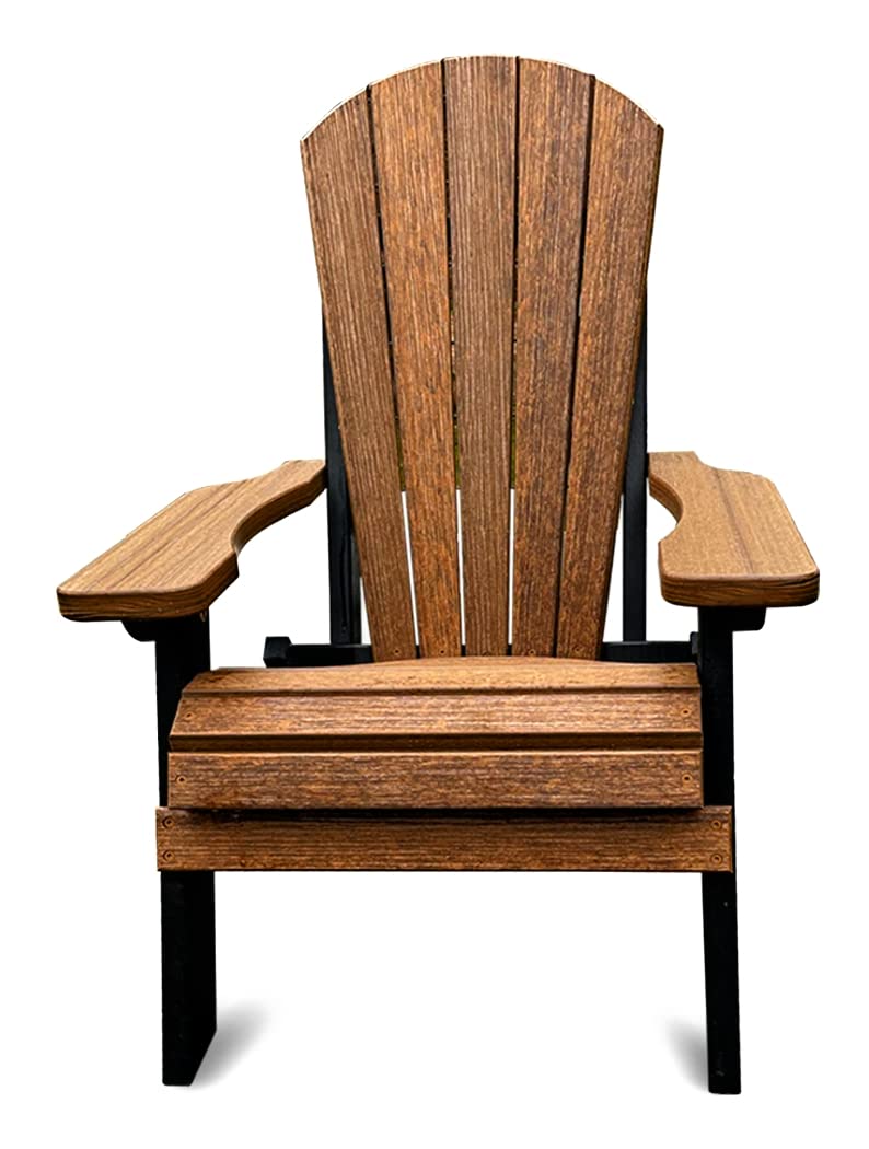 Premium Small Polywood Folding Adirondack Chair - Outdoor Patio Furniture, Camping & Beach Chair (Mahogany/Black) - Perfect for Backyard, Garden, Poolside & Picnic Use