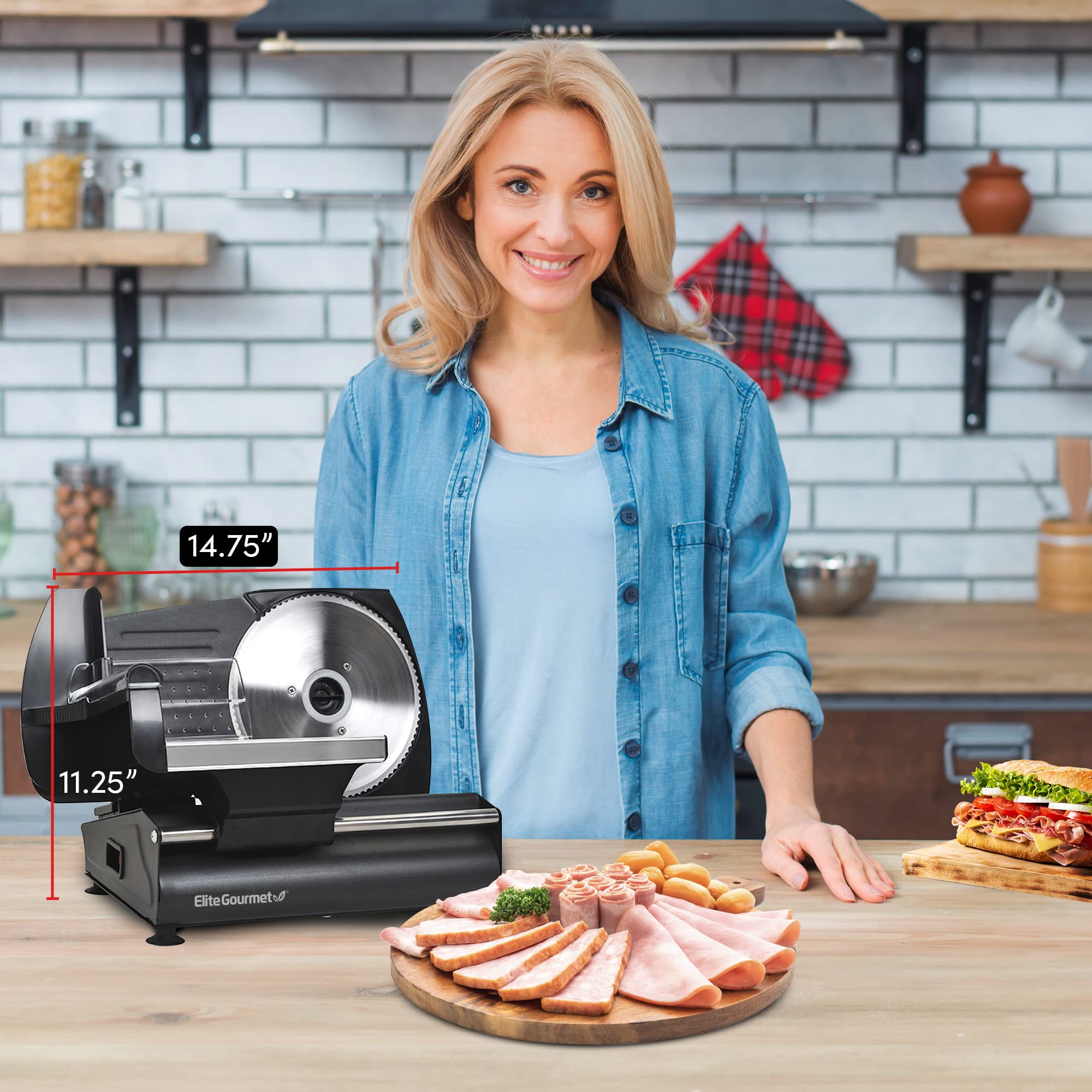 Elite Gourmet EMT-625B Electric Deli Food Meat Slicer - 7.5