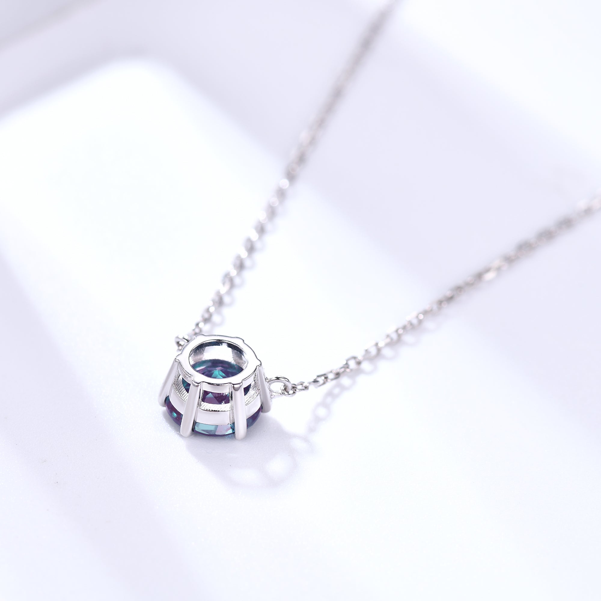 Elegant Round Alexandrite Solitaire Pendant Necklace - Minimalist 925 Sterling Silver Jewelry for Women - Perfect for Anniversary Gifts & Special Occasions