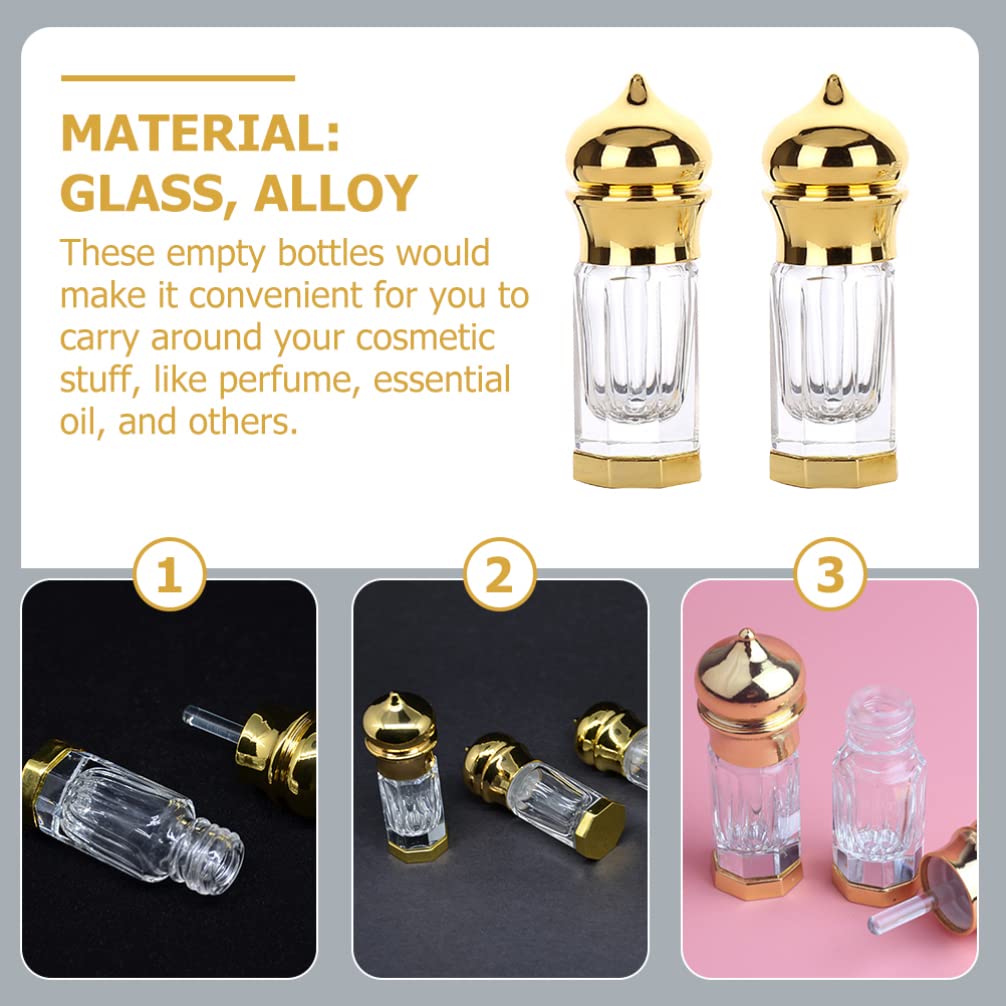 EXCLUZO 2-Pack 3ML Portable Refillable Fine Mist Spray Bottles - Travel Size Empty Perfume & Essential Oil Atomizer - Golden (Perfect for DIY Beauty, Aromatherapy & On-The-Go Use)