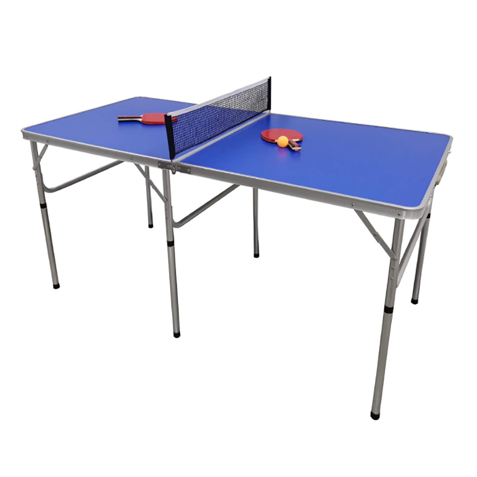 Portable Foldable Ping Pong Table Set with Net, 2 Paddles & 3 Balls - Blue Indoor/Outdoor Tennis Table for Backyard, Garage, Office & Family Game Night | Easy Assembly Compact Design