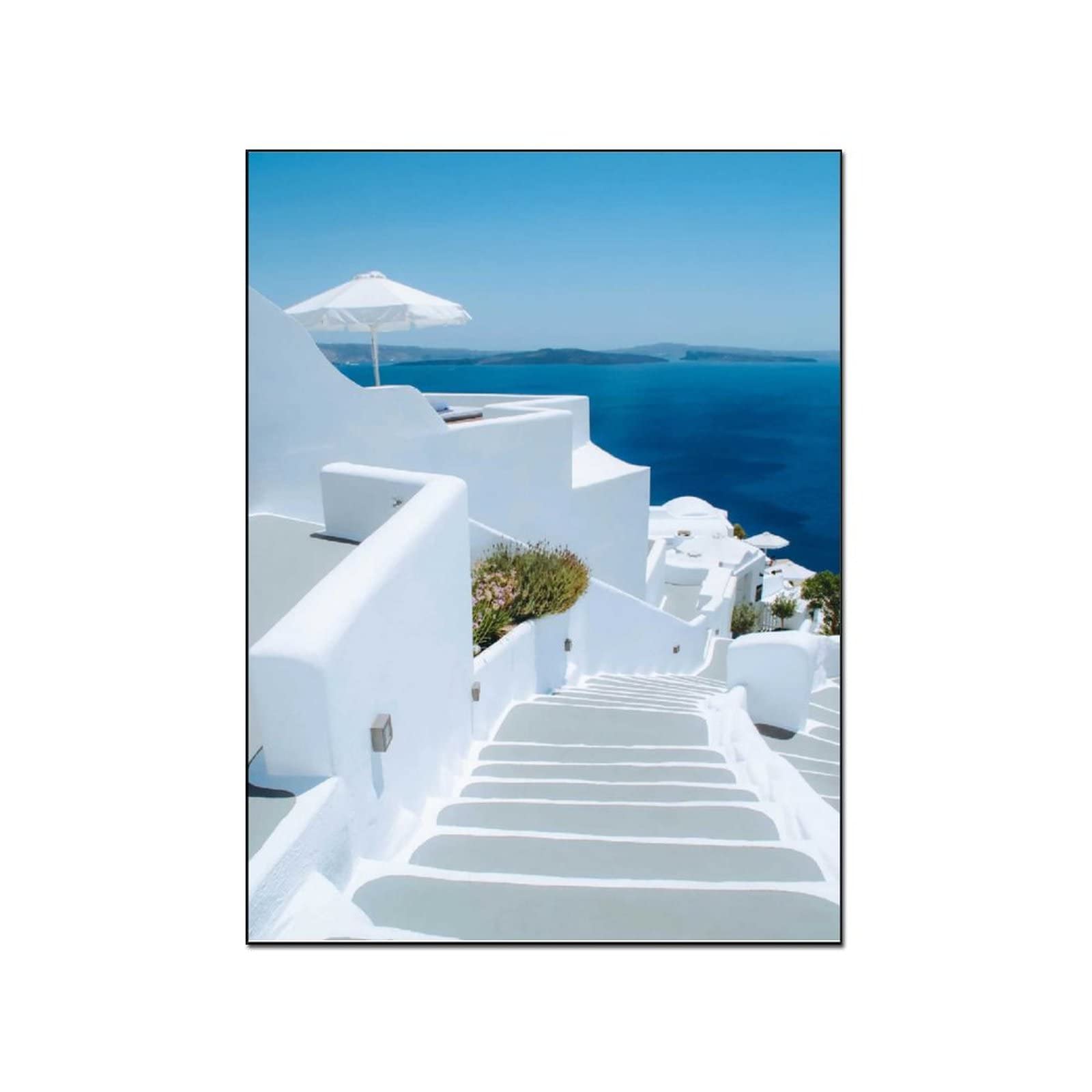 Santorini Beach Wall Art Canvas Painting - 20x26 Inch (51x66cm) Aegean Sea Landscape Poster, Nordic Style Home Decor for Living Room, Bedroom & Office - Perfect for Coastal & Boho Interior Design