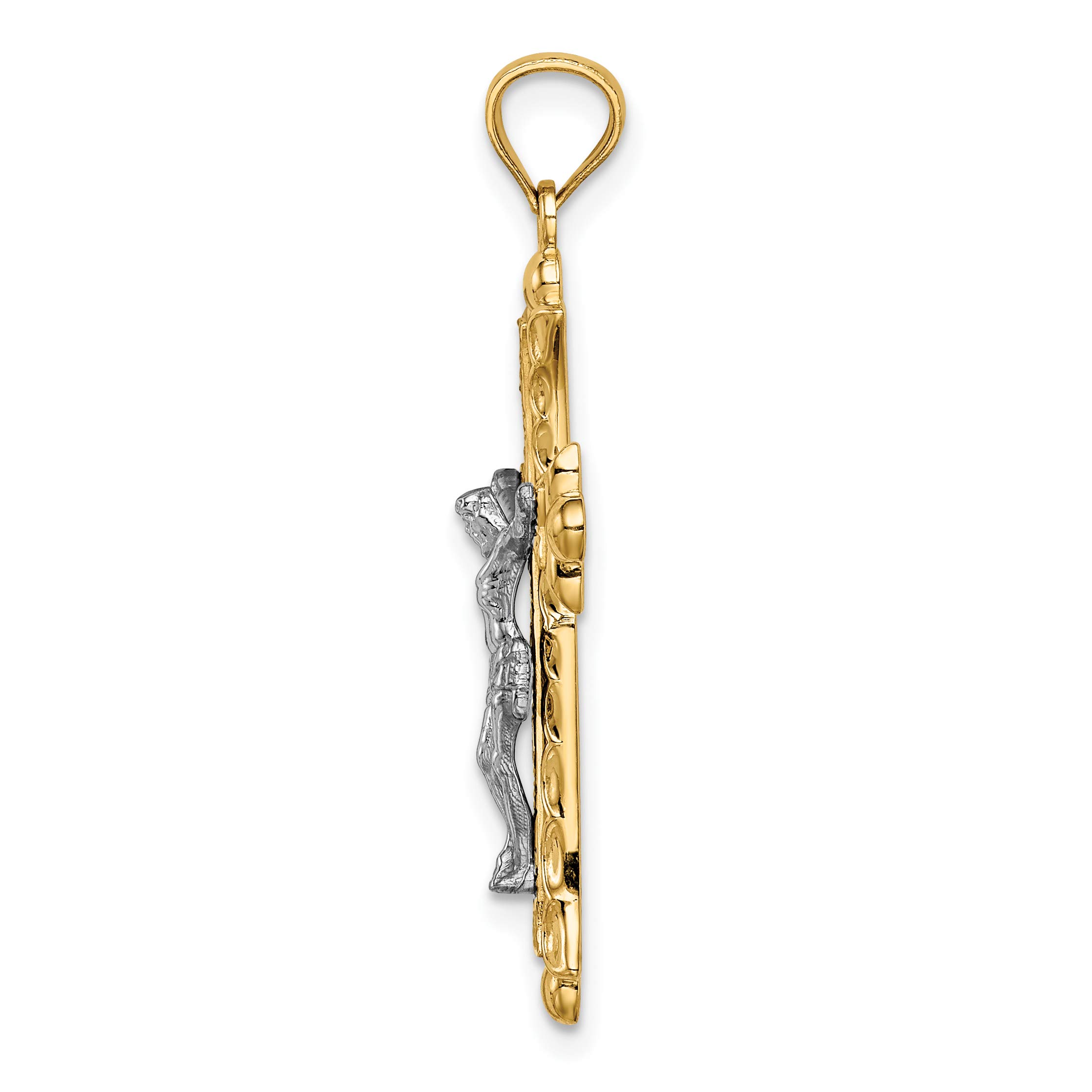 14K Solid Two-Tone Gold Florentine Jesus Christ Crucifix Cross Necklace - Religious Pendant Charm for Women & Men - Perfect for Church, Baptism, First Communion & Gifts