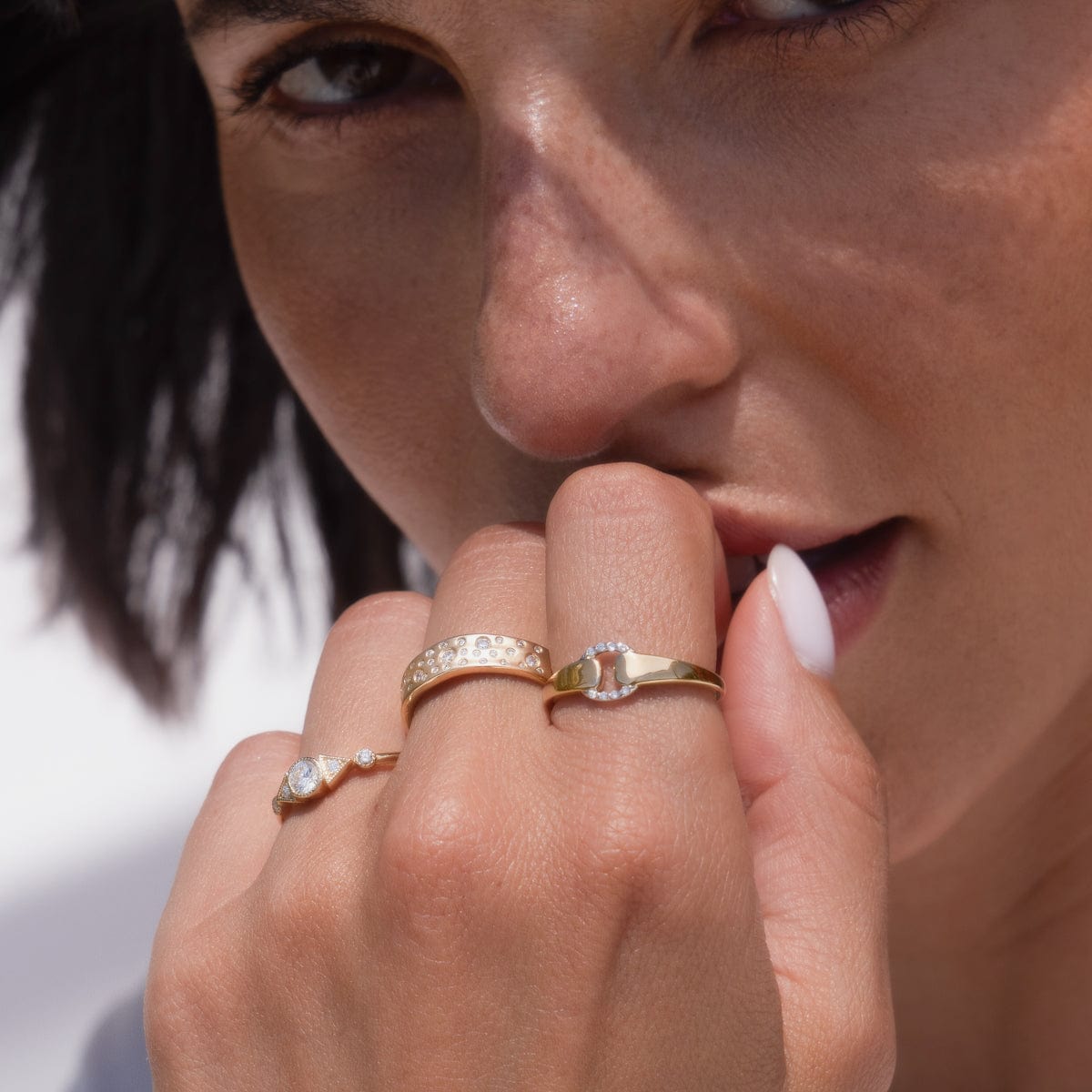 Two Tone Diamond Buckle Ring for Women - Elegant Stackable Jewelry Gift for Valentine's Day, Anniversary & Special Occasions