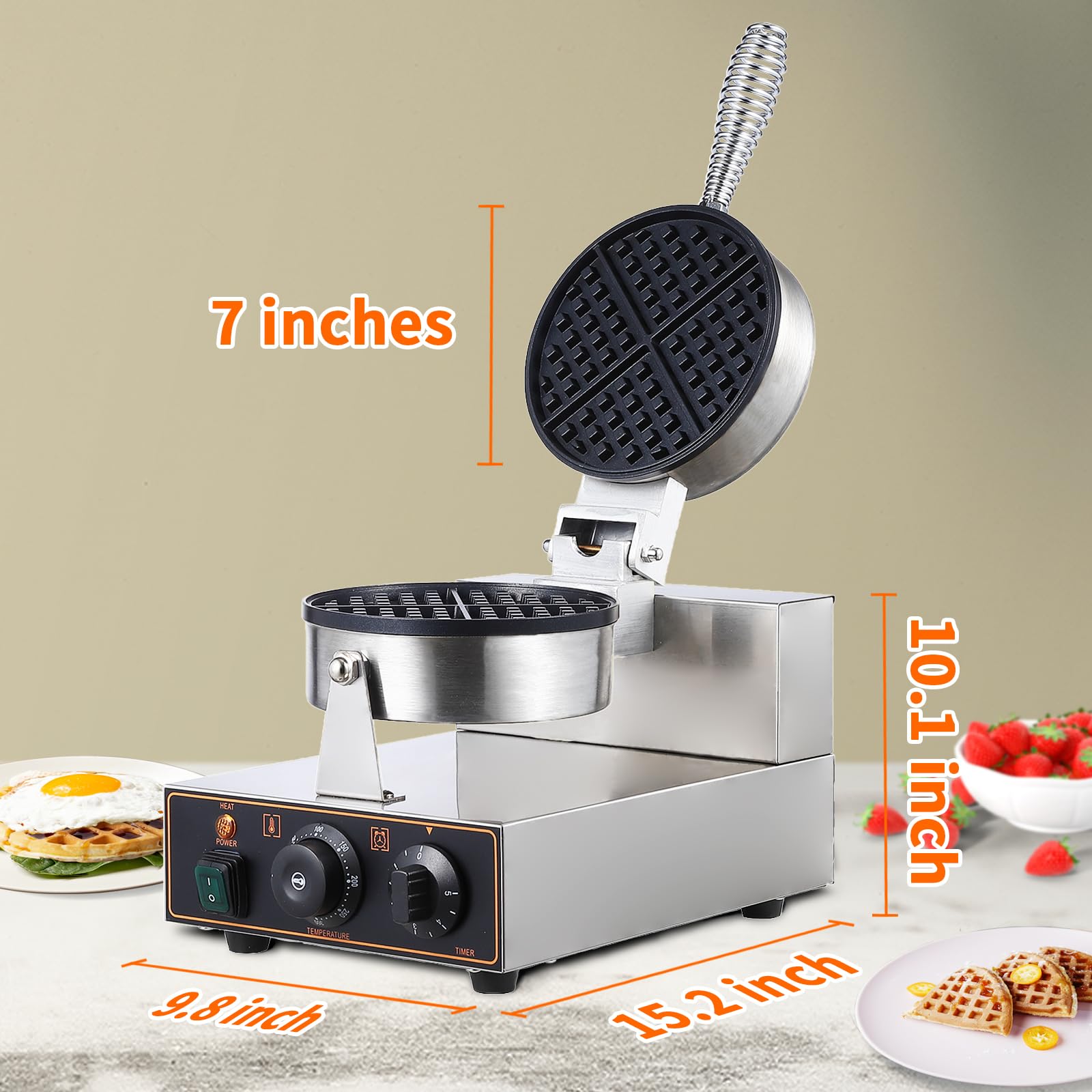 Commercial Waffle Maker with Temperature & Time Control - 1300W Non-Stick Waffle Iron for Restaurants, Cafes & Breakfast Catering - Perfect for Belgian Waffles, Pancakes & Desserts