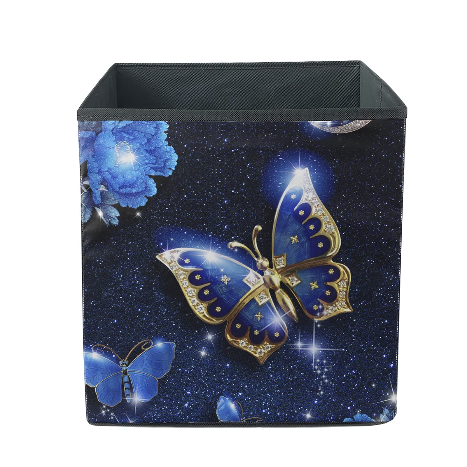 AFPANQZ Large Butterfly Blue Fabric Storage Bins - 13x13x13 Inch Cube Organizer Baskets for Toys, Clothes & Office Supplies (Purple Blue) - Perfect for Home Organization, Nursery & Closet Storage