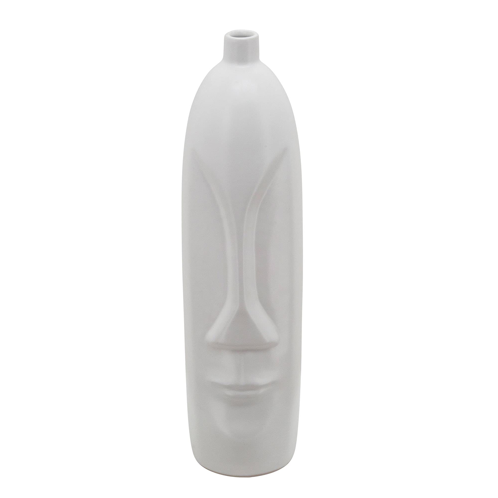 Kingston Living 18 Inch White Ceramic Face Vase - Modern Home Decor for Living Room, Office & Wedding Centerpieces