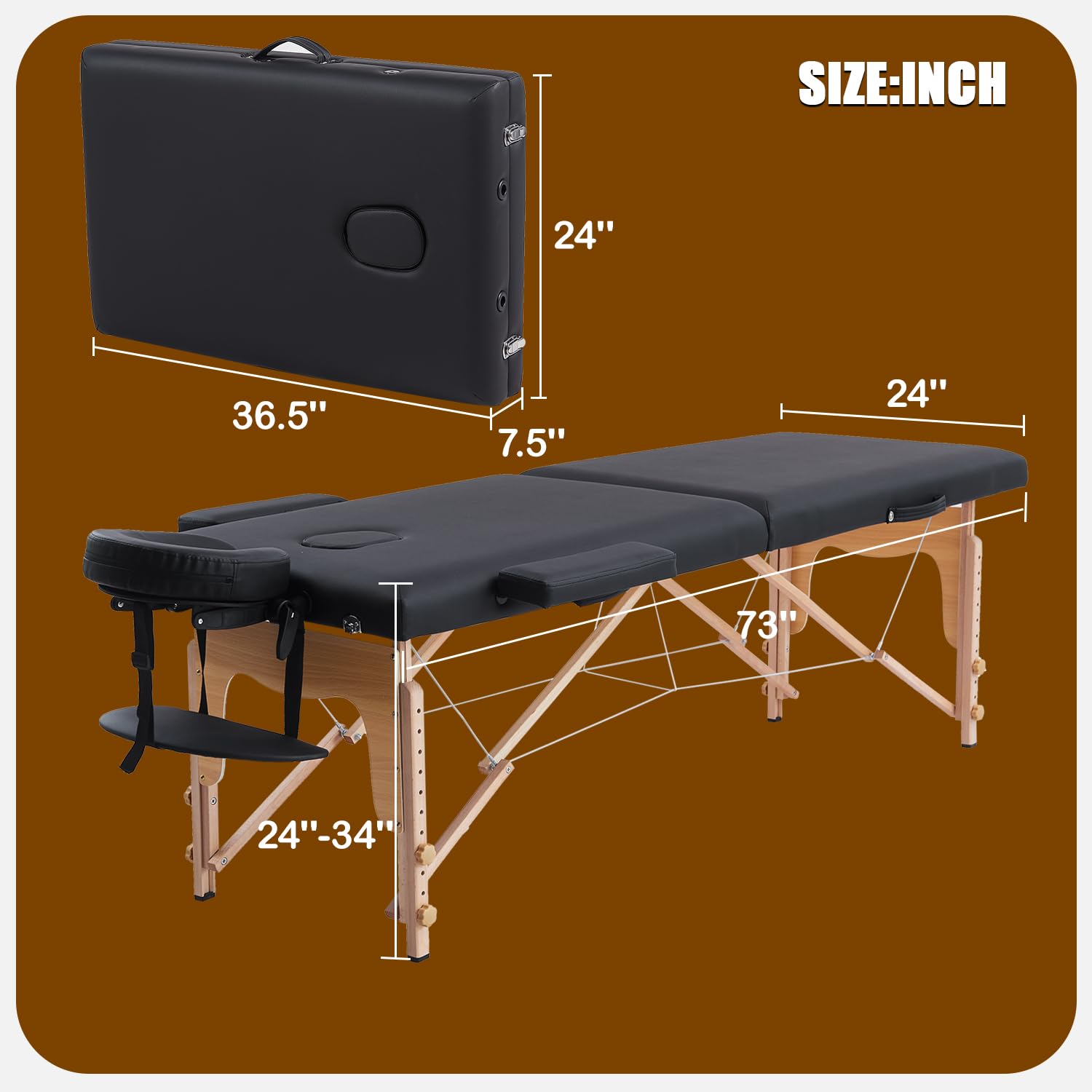 Portable Adjustable Massage Table with Neck Stretcher - Professional Lash Bed & Tattoo Table for Eyelash Extensions, Beauty Treatments & Body Art - Perfect for Spas, Salons & Home Use (Black)
