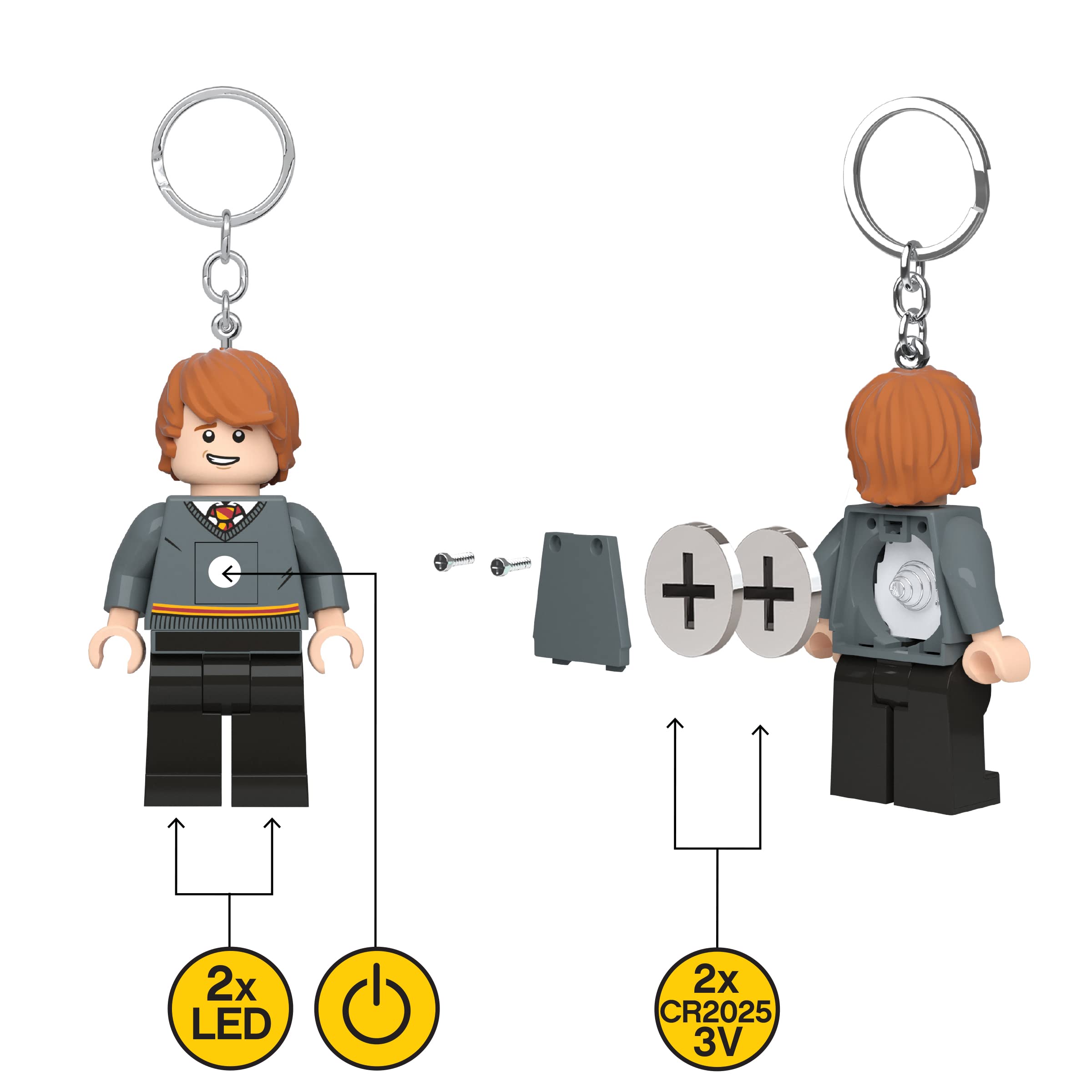 LEGO Harry Potter Ron Weasley 3-Inch Tall Keychain Light with LED - Official Collectible Keyring for Backpacks, Gifts, and Harry Potter Fans (KE200) - Perfect for Cosplay, Home Decor, and Potterhead Collections