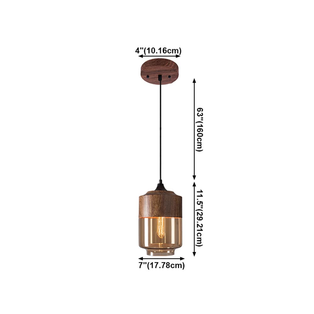 LITFAD 1-Light Nordic Style Pendant Light with Walnut Wood Finish & Geometric Glass Shade - 110V-120V Ceiling Hanging Lamp for Cafe, Bar, Restaurant, and Home Decor