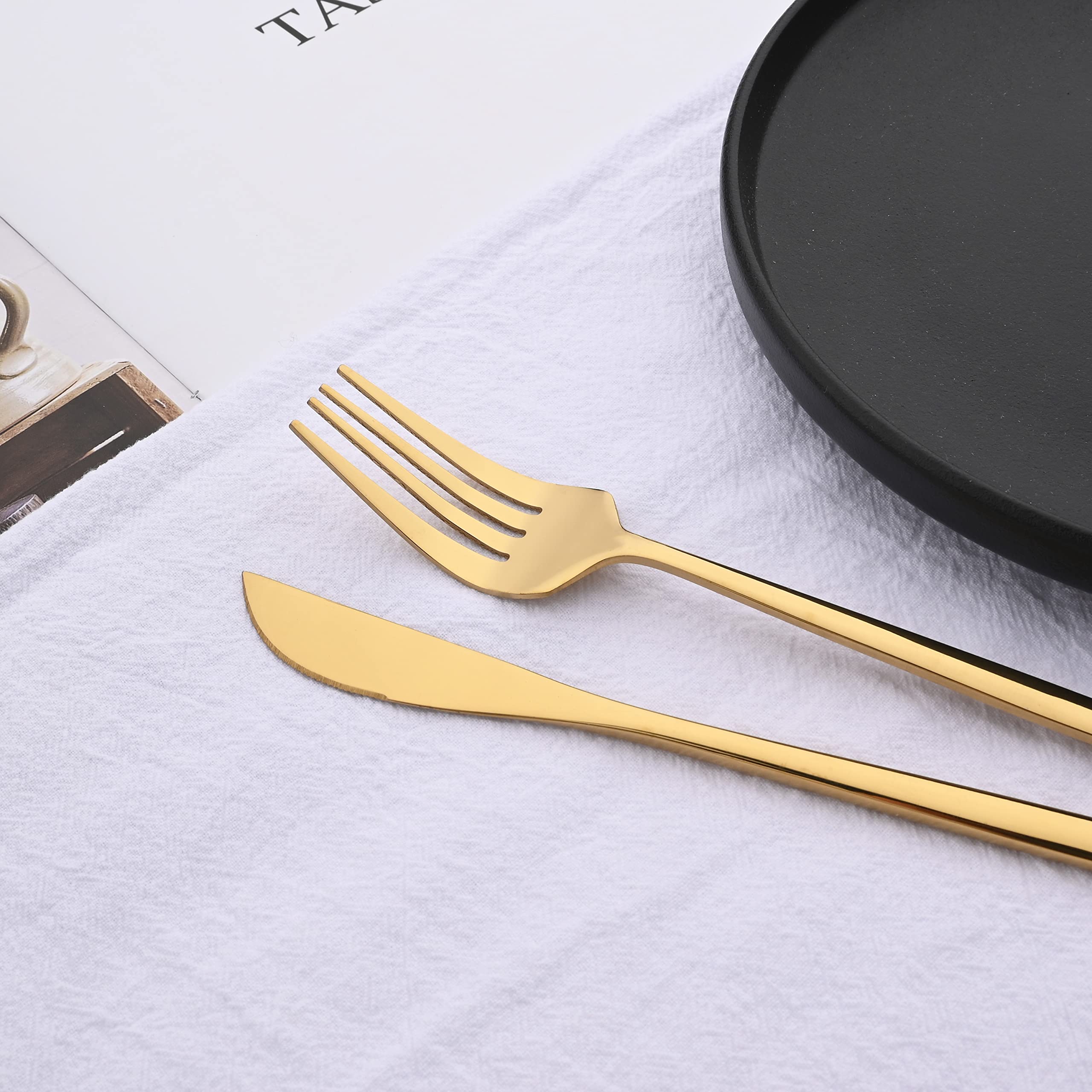 50-Piece Stainless Steel Gold Flatware Set for 10 - Mirror Polished Cutlery with Knife, Fork & Spoon - Dishwasher Safe for Home, Kitchen, Restaurant & Hotel - Perfect for Dinner Parties, Weddings & Formal Dining