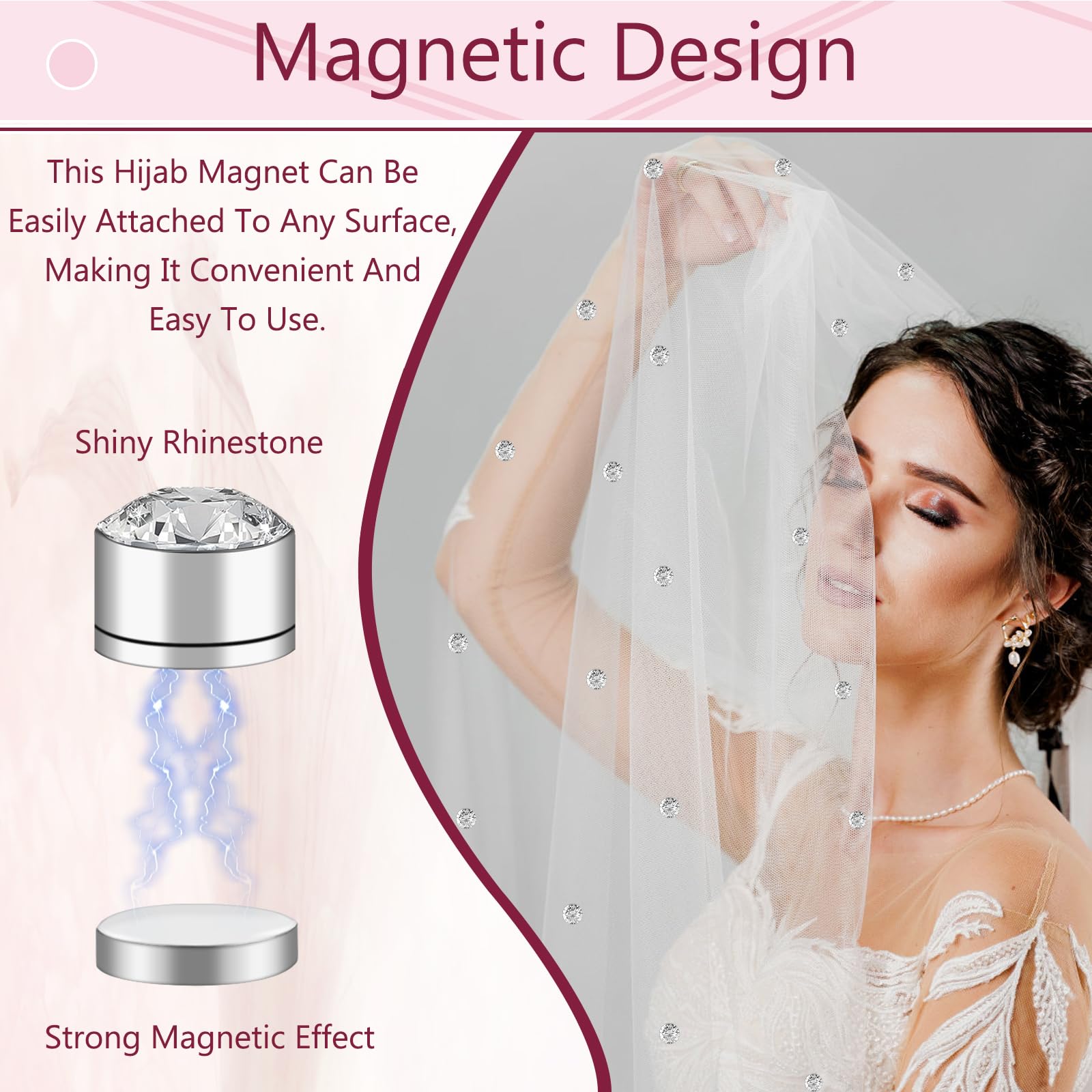 24-Piece Magnetic Rhinestone Veil Weights for Wedding Dress & Bridal Veil Accessories - Elegant Magnetic Diamonds for Securing Veils in Windy Conditions - Perfect for Outdoor Weddings, Beach Ceremonies & Formal Events
