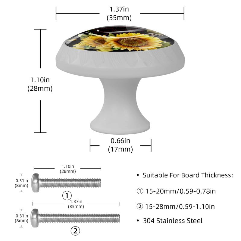 LORVIES 4-Pack Floral Cabinet Knobs - Black Sunflower Design for Dresser, Closet & Kitchen