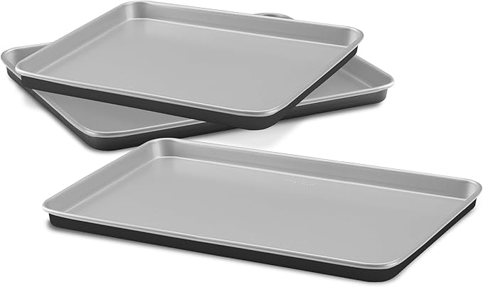 Cuisinart 3-Pack Non-Stick Large Baking Sheets - 18 x 13 Inch Cookie Sheets for Baking, Roasting & Cooking - Perfect for Cookies, Pizza, Vegetables & More