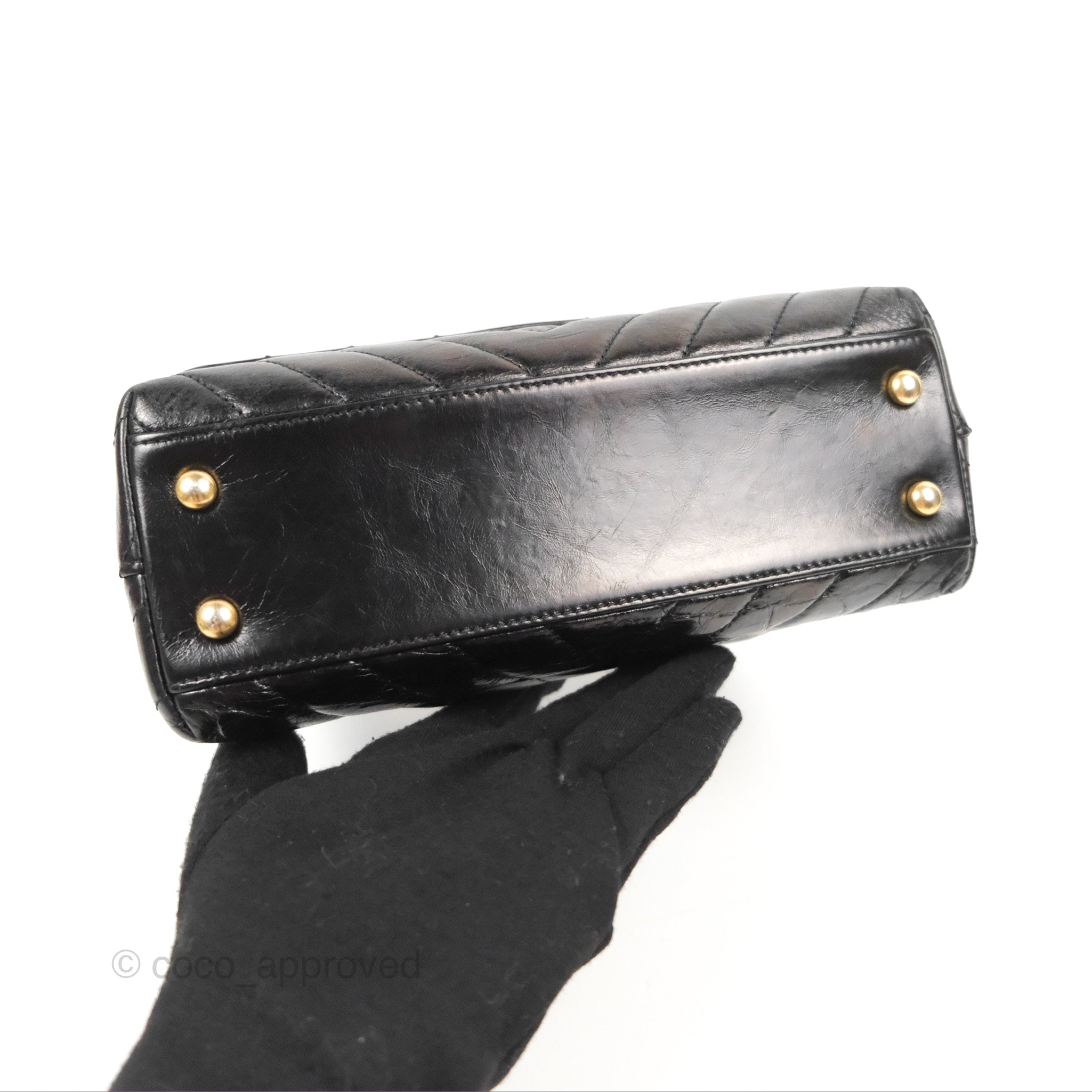 Chanel Chevron Small Coco Handle Bag - Black Shiny Aged Calfskin with Aged Gold Hardware | Luxury Crossbody Purse for Women, Perfect for Evening Parties & Date Nights