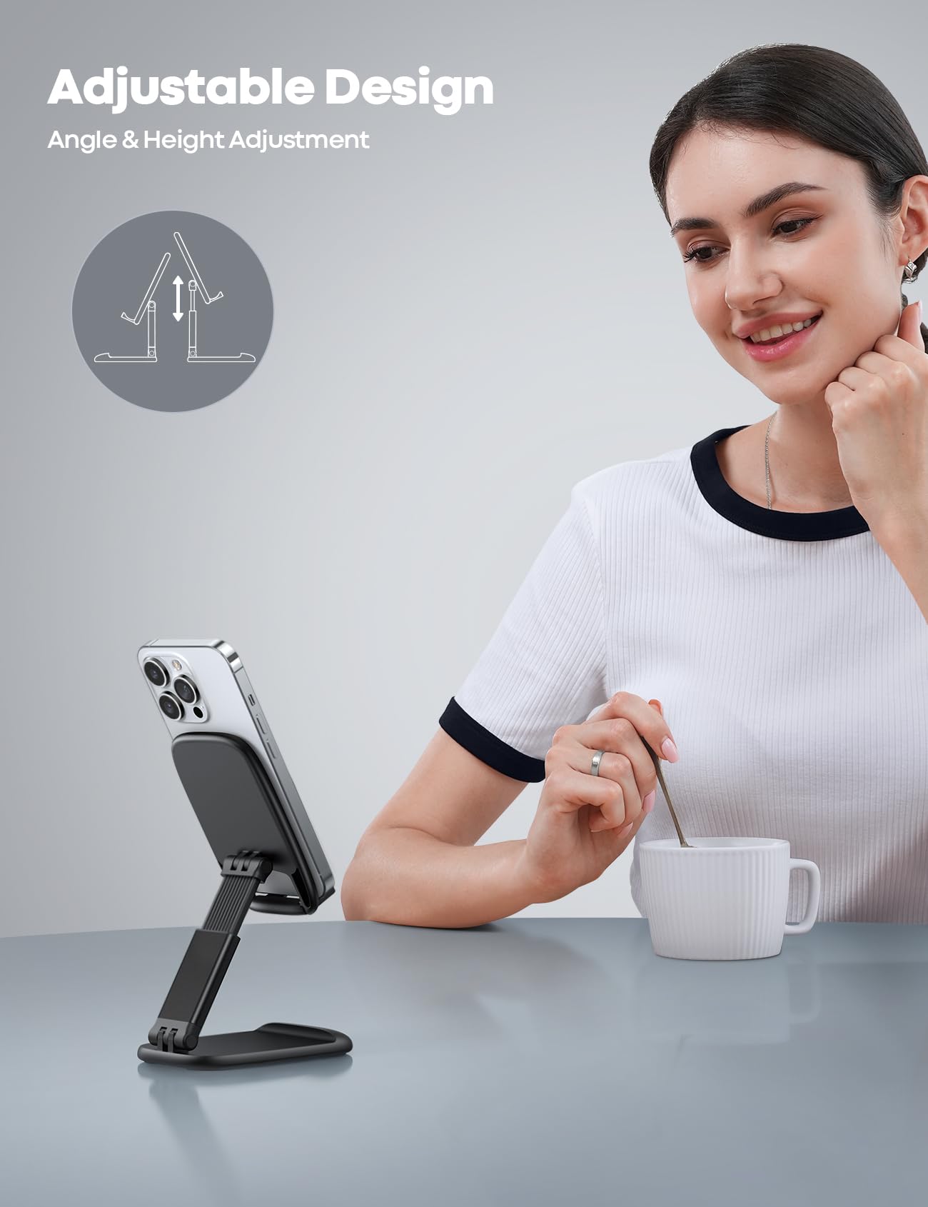 Lamicall 2024 Wide Clamp Airplane Phone Holder & Foldable Phone Stand for Desk - Perfect for Travel, Office & Home Use