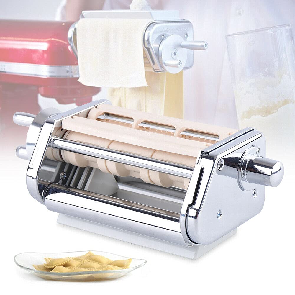 Electric Pasta Maker Kit - Stainless Steel Ravioli & Wonton Maker Attachment for KitchenAid Stand Mixer | Includes Mini Pasta Roller Cutter | Perfect for Homemade Italian Pasta, Dumplings & Asian Cuisine
