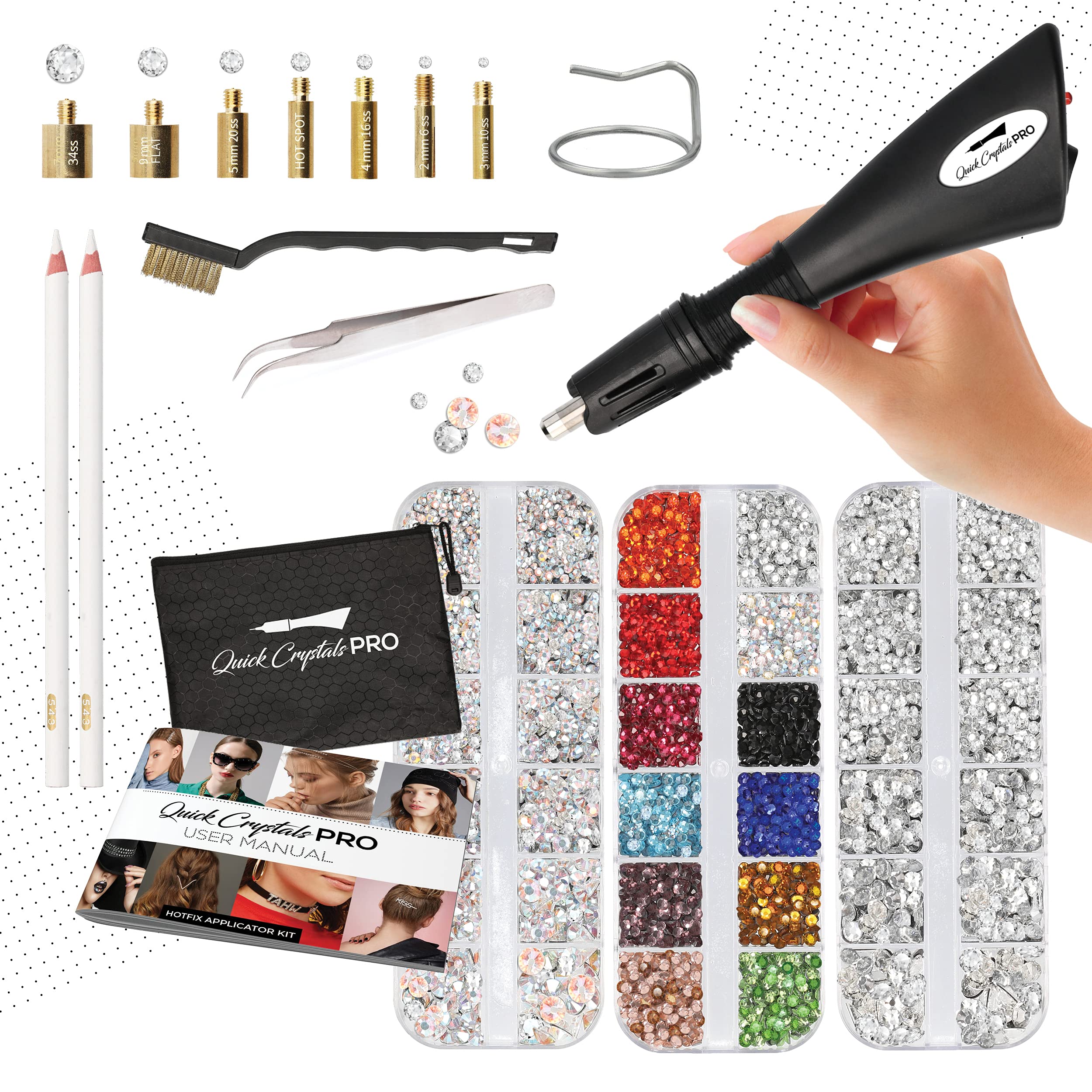 Hotfix Applicator Kit with 4400 Rhinestones & 7 Tips - DIY Crystal Bedazzler for Clothes & Crafts